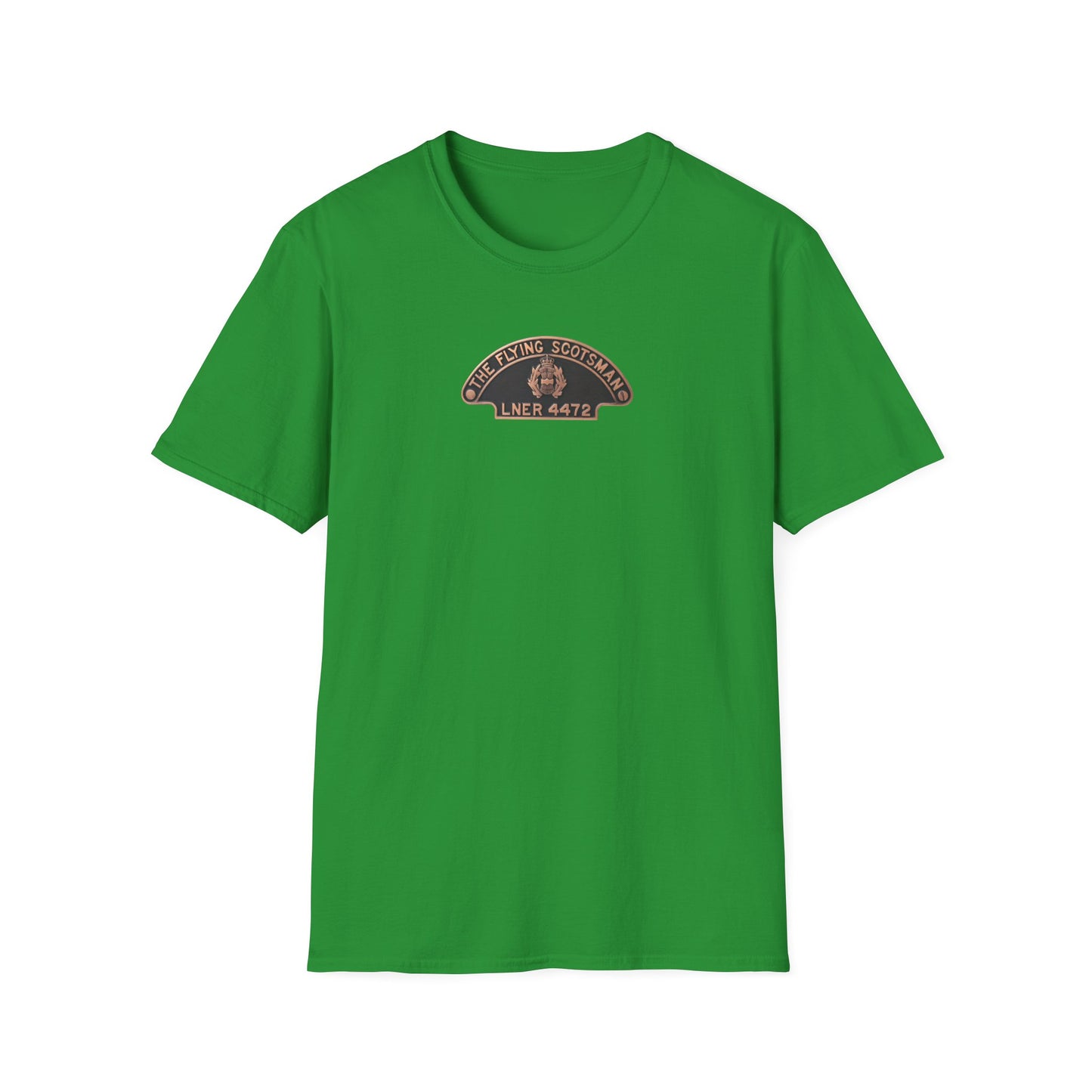 Green t-shirt with a logo on a white background
