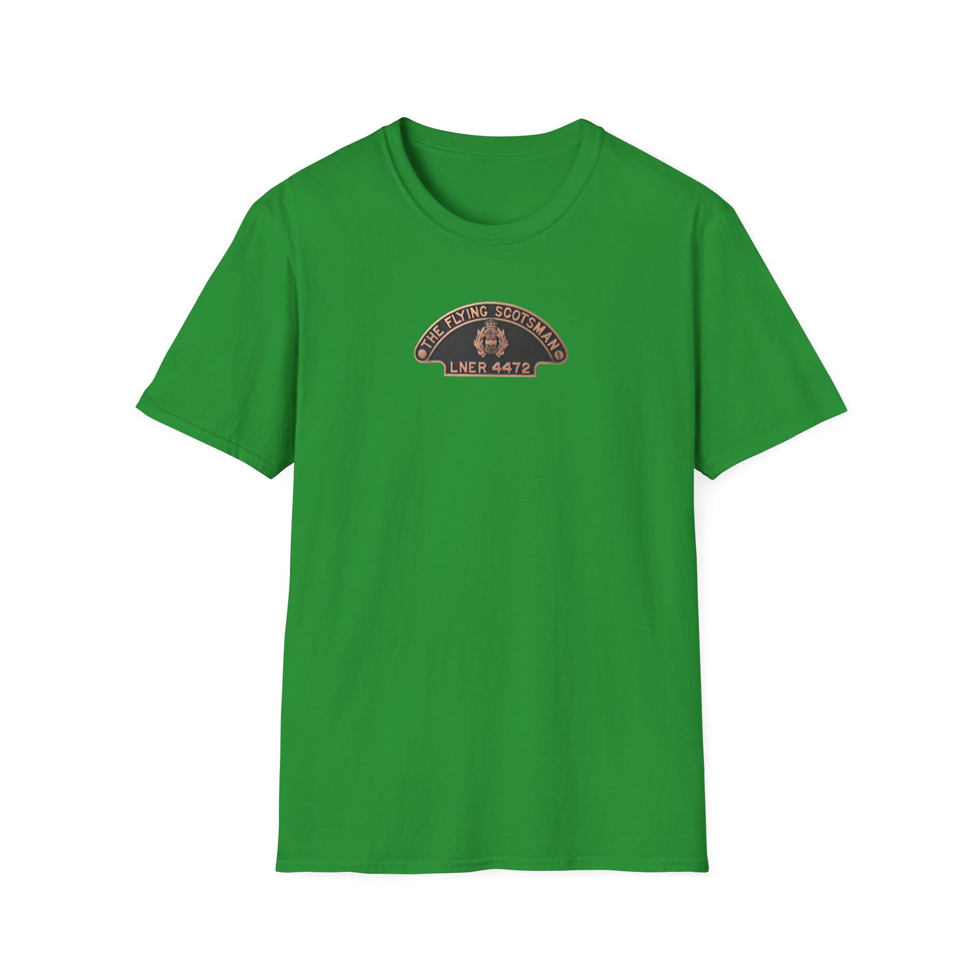 Green t-shirt with a logo on a white background