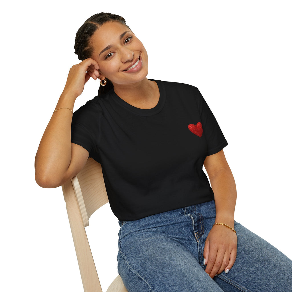 Red Glitter Heart Pocket T-Shirt — Valentine Gift Printify