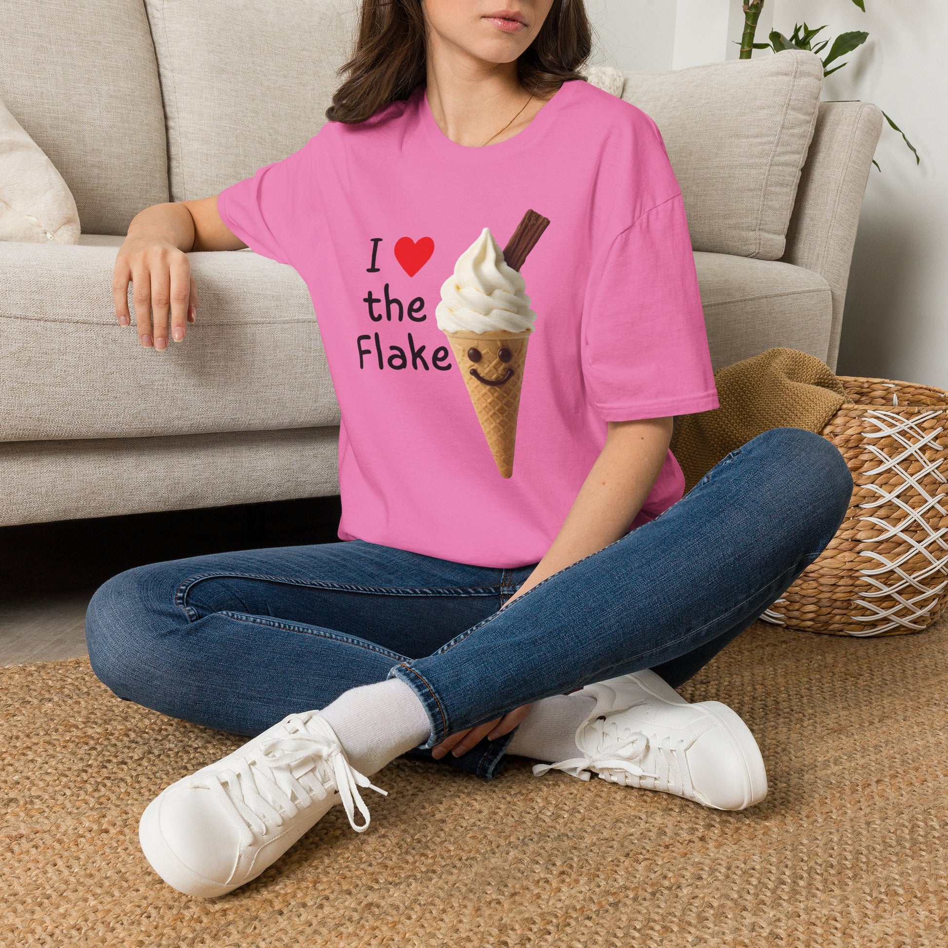 I Love the Flake Whippy Ice Cream T-Shirt | Funny Soft Serve Cone with Cadbury Flake Design Printify