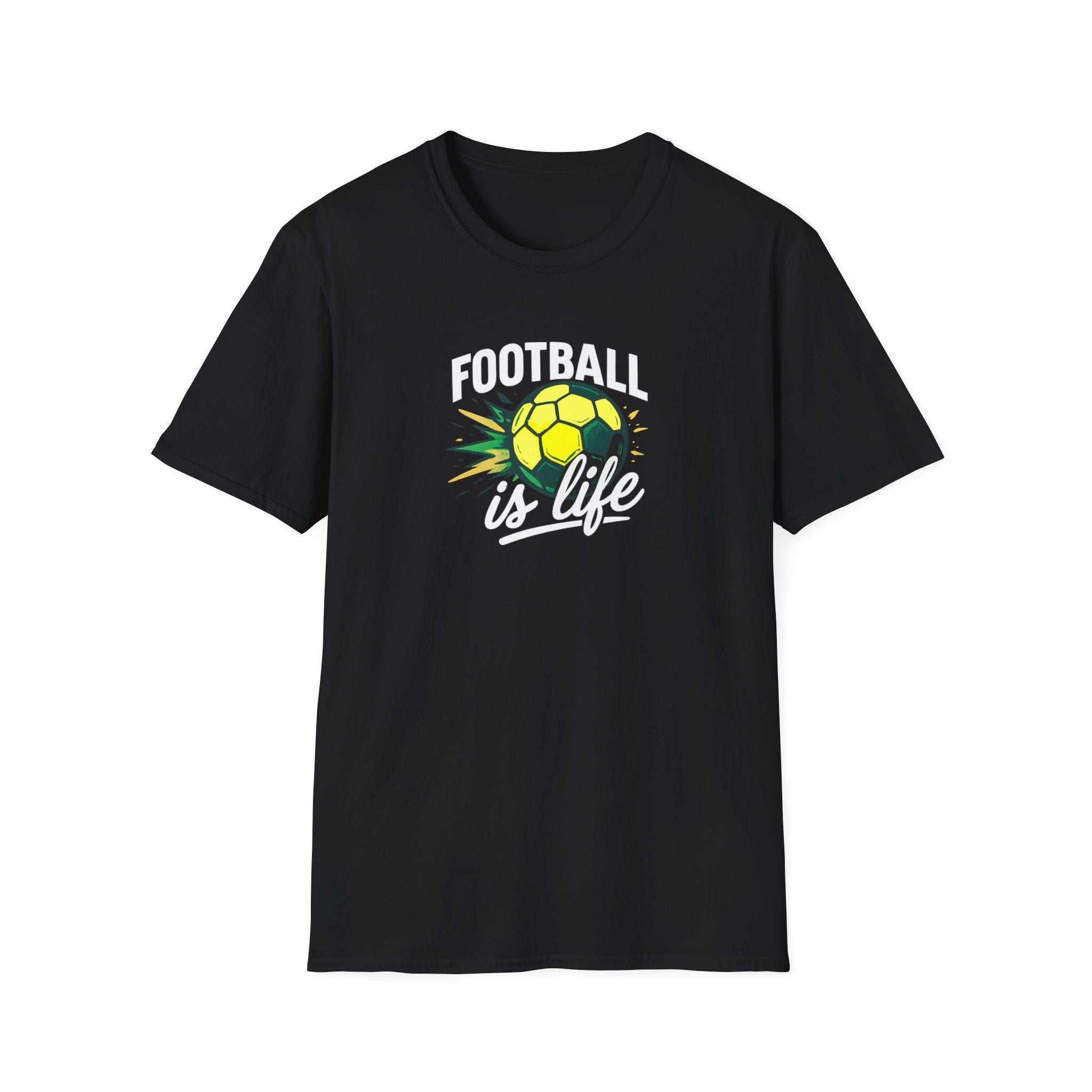 Football is life graphic on black t shirt inspired by Ted lasso TV show