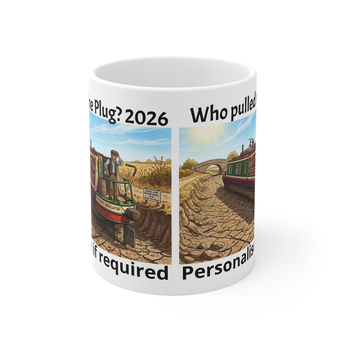 Personalised "Who Pulled the Plug? 2026" Funny Canal Narrowboat Mug | Printify