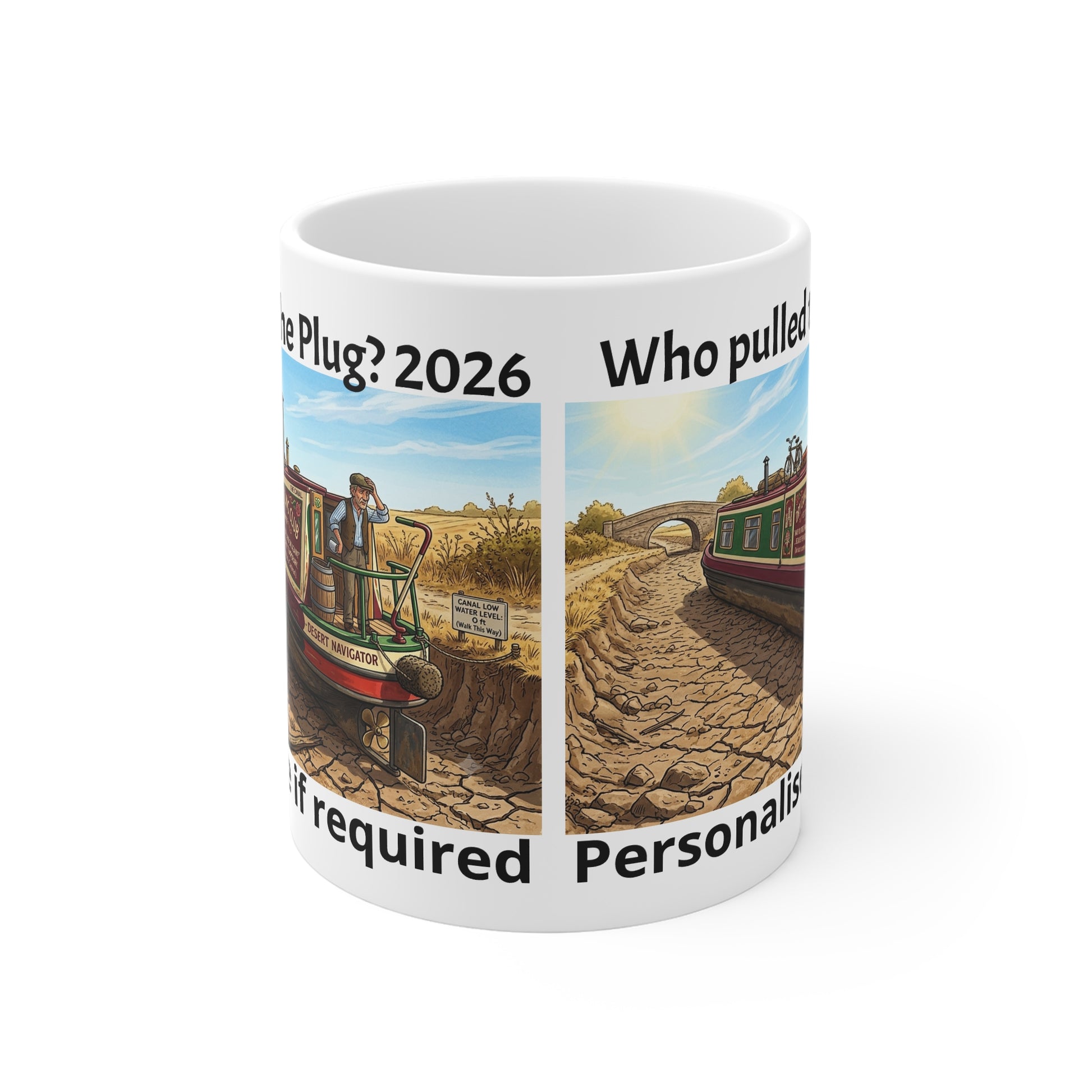 Personalised "Who Pulled the Plug? 2026" Funny Canal Narrowboat Mug | Printify
