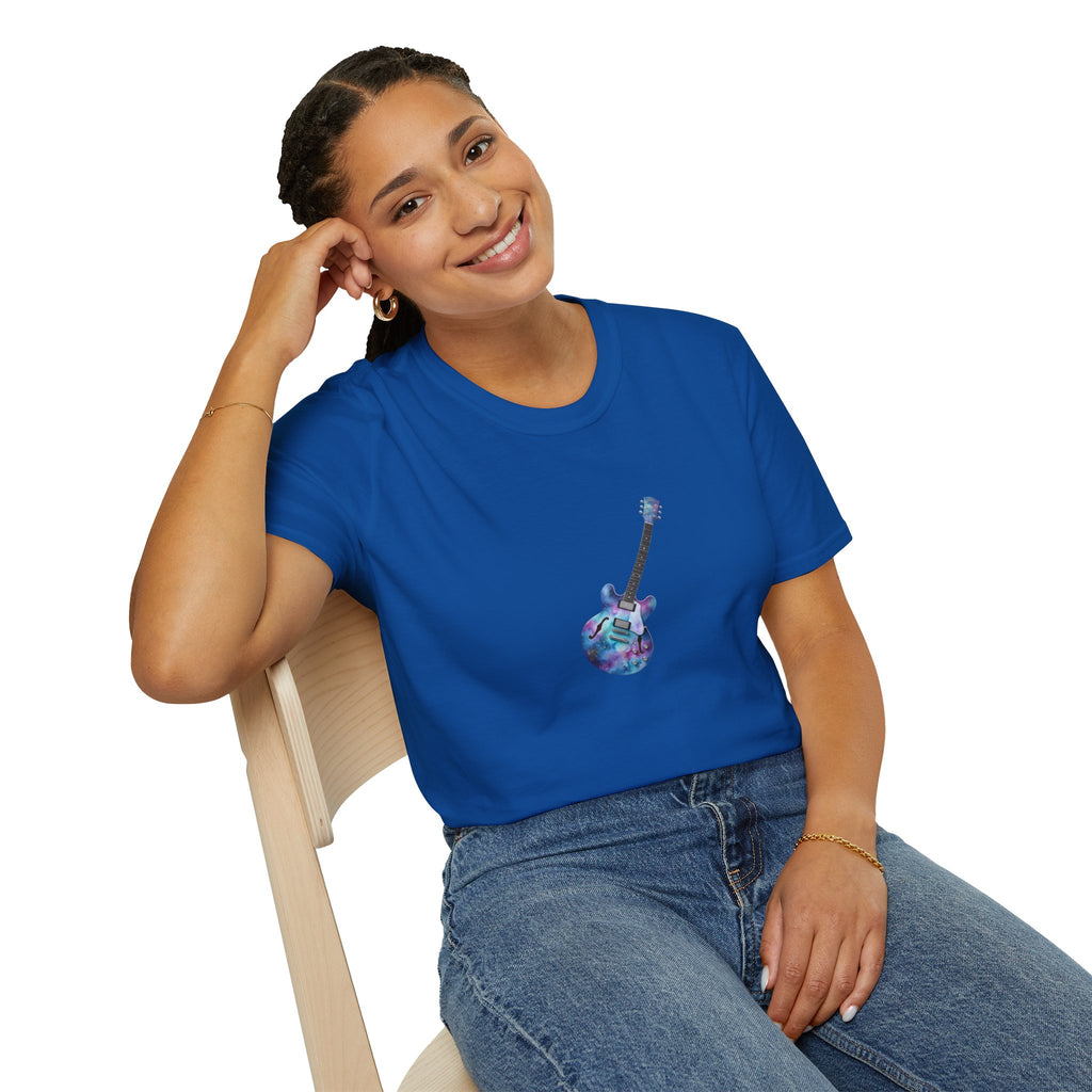  "Galactic Groove" tee, featuring a mesmerizing cosmic watercolour design. 