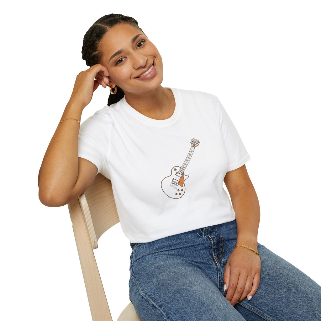 White Electric Guitar T-Shirt — Minimalist Music Tee for Guitarists & Fans