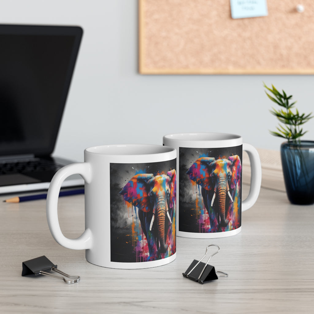 Elephant Art Mug — Colorful Watercolor Elephant Coffee Cup Printify