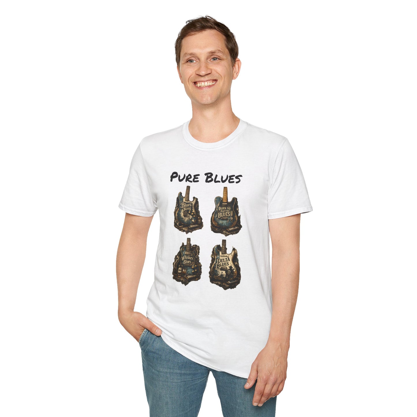 Pure Blues Guitar T‑Shirt — Vintage Rock Hand Sign Tee Printify