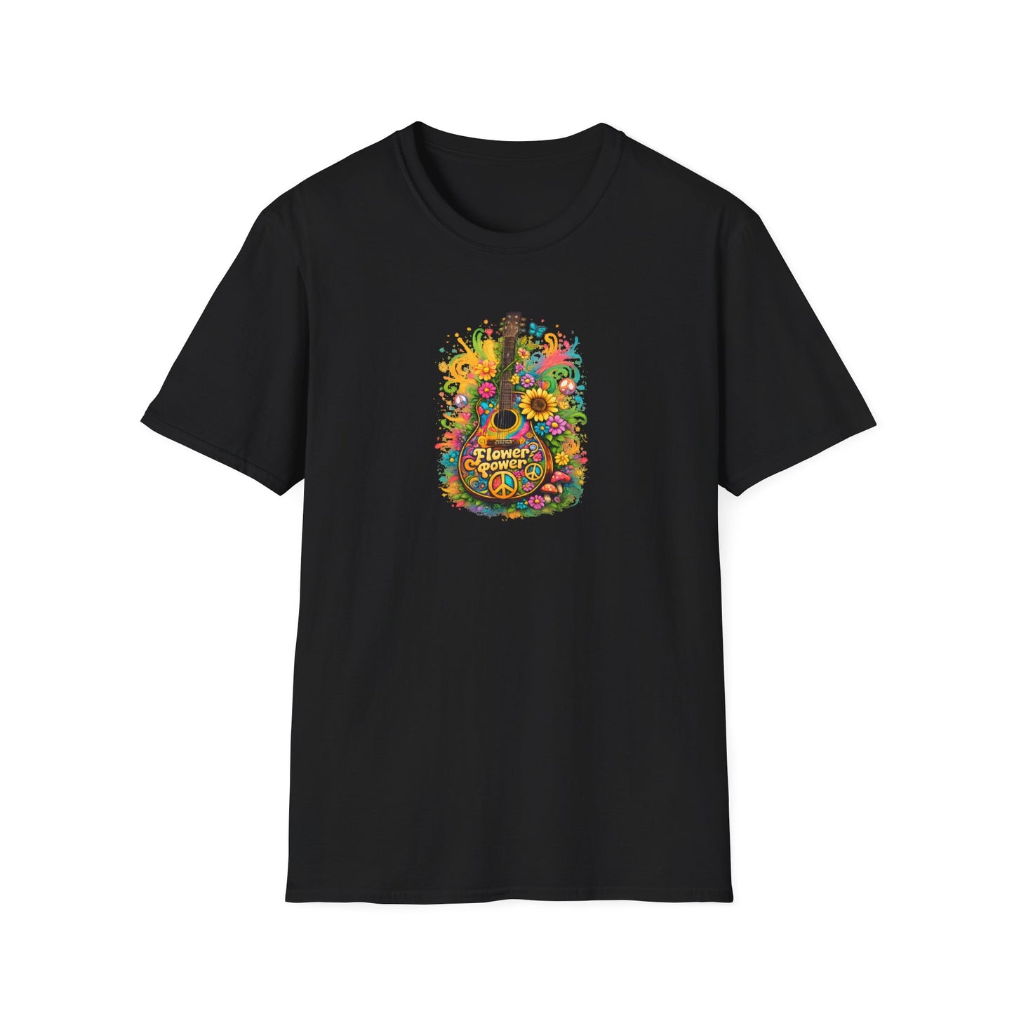 Flower Power Vibe 1960's Design Guitar T-Shirt 