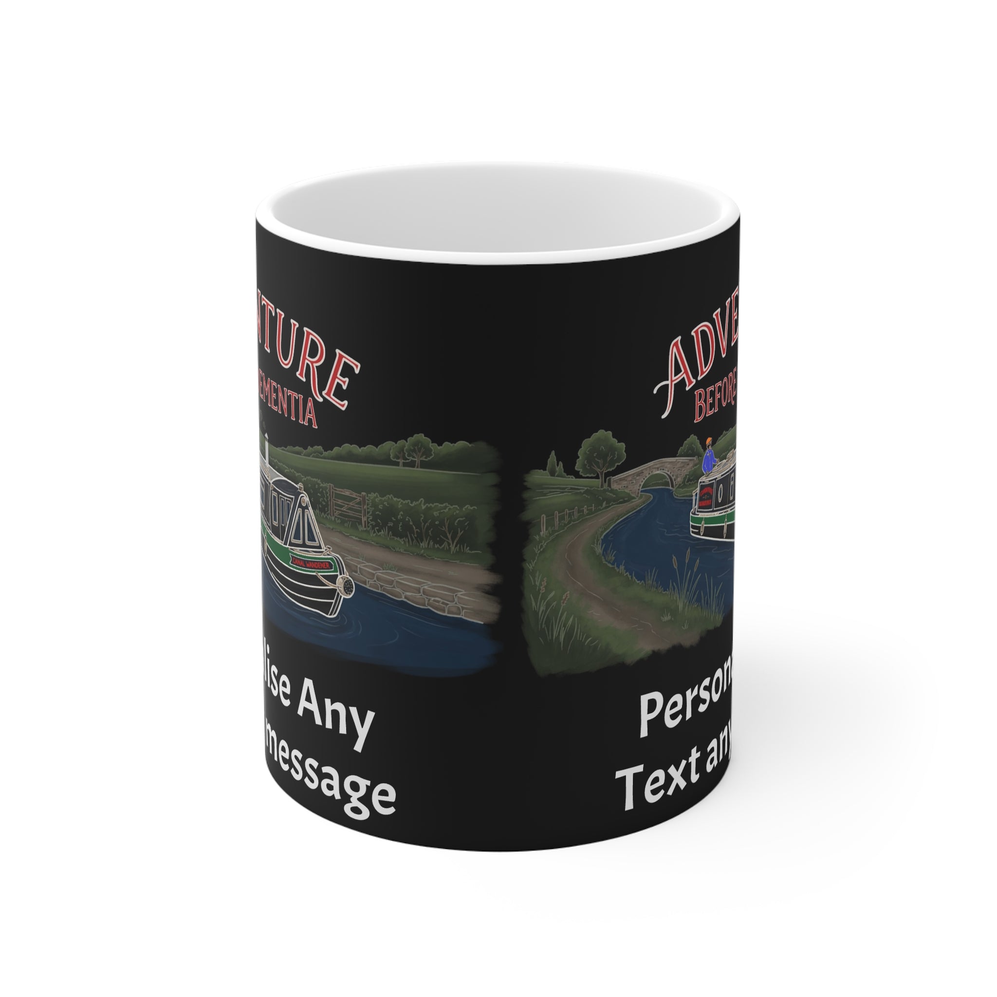 Adventure Before Dementia Canal Boat Mug — Personalised 11oz White Coffee Cup Printify