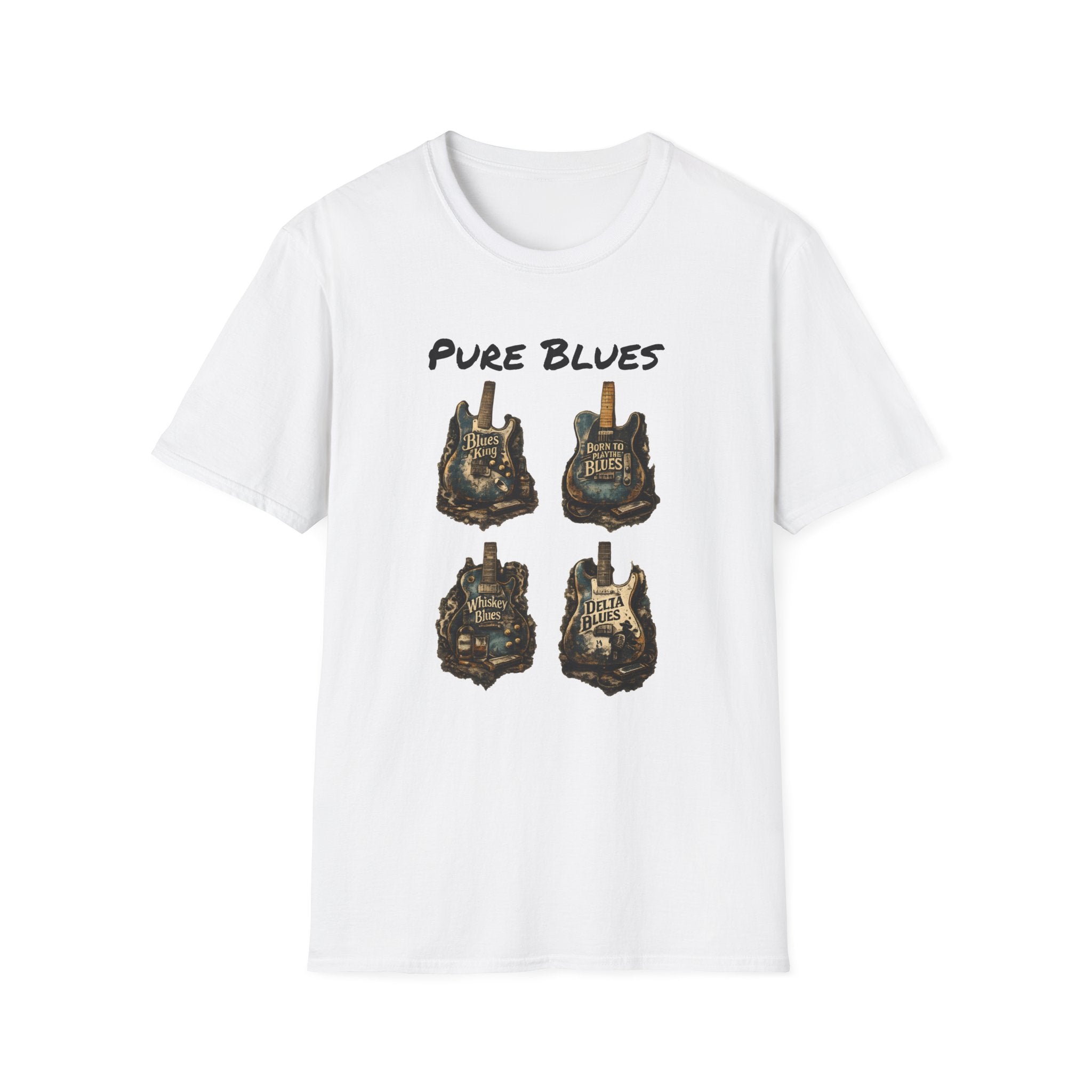 Pure Blues Guitar T‑Shirt — Vintage Rock Hand Sign Tee 