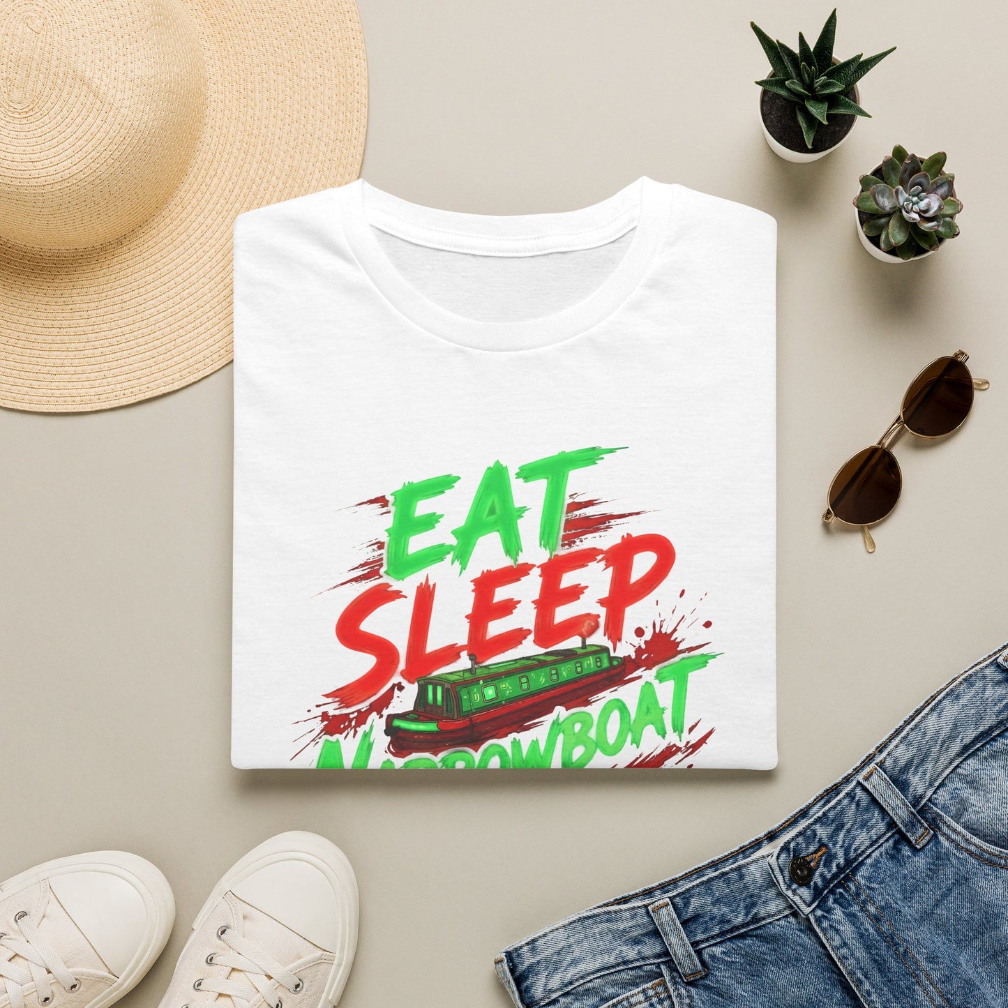 Narrowboat T-Shirt — "Eat Sleep Narrowboat Repeat" Canal Boating Tee Printify