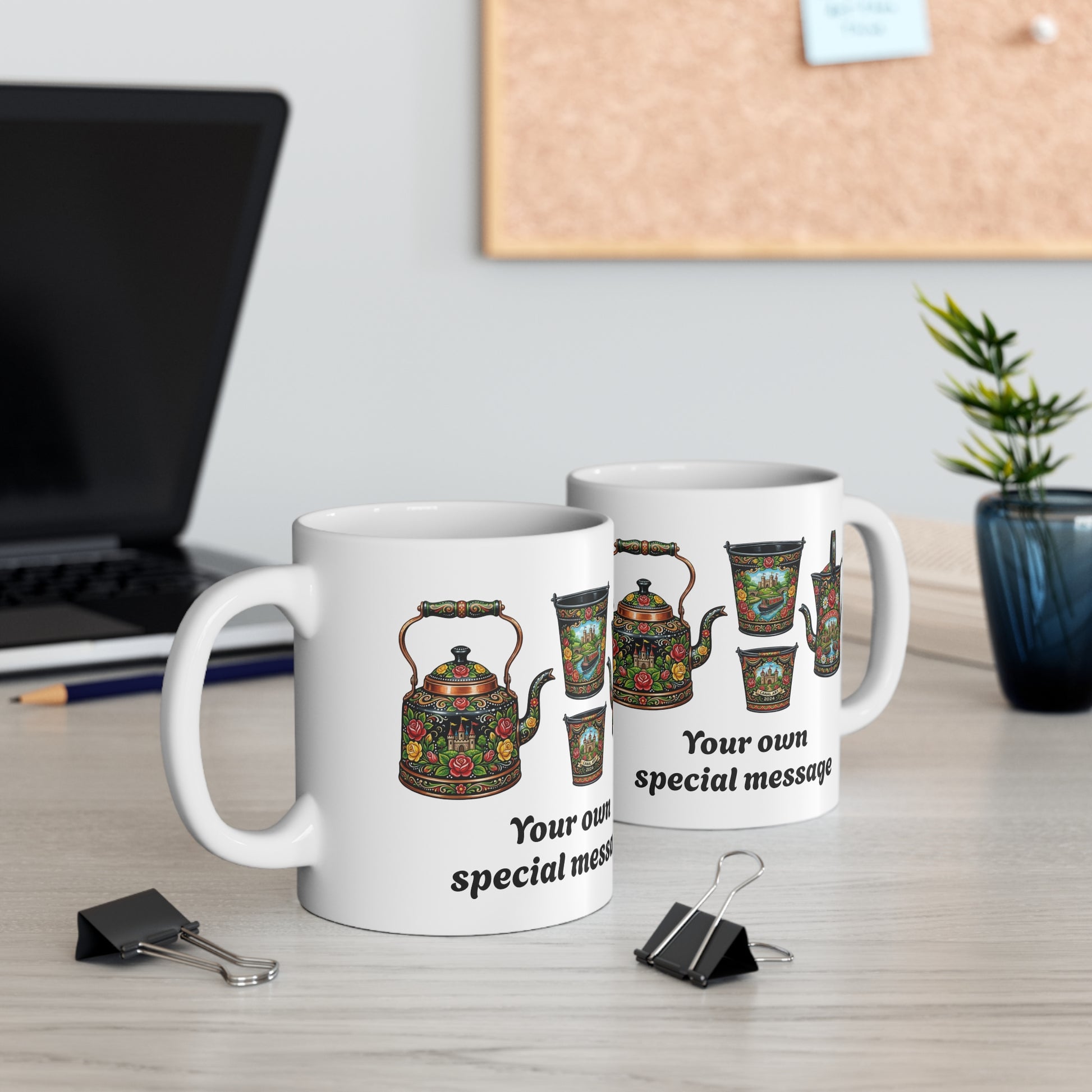 Custom 11oz Coffee Mug with Traditional Canal Roses and Castles Art Printify