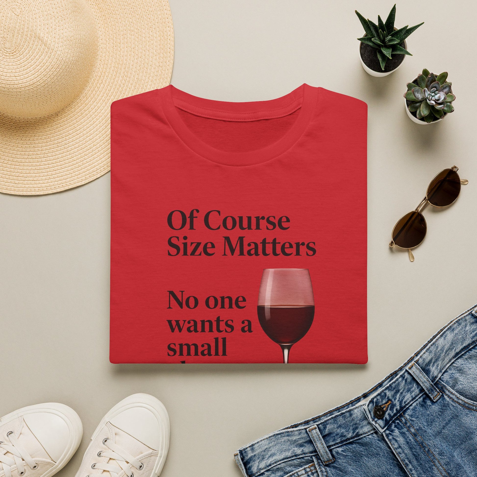 T-Shirt — "Of Course Size Matters: No One Wants a Small Glass of Wine" Wine Lover Tee Printify