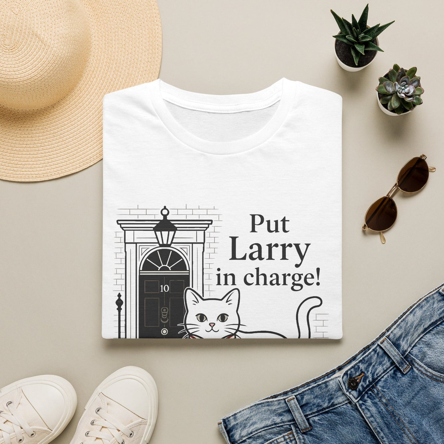 Put Larry in Charge T-Shirt | Political Satire Softstyle Gildan Tee | 10 Downing Street Cat Printify