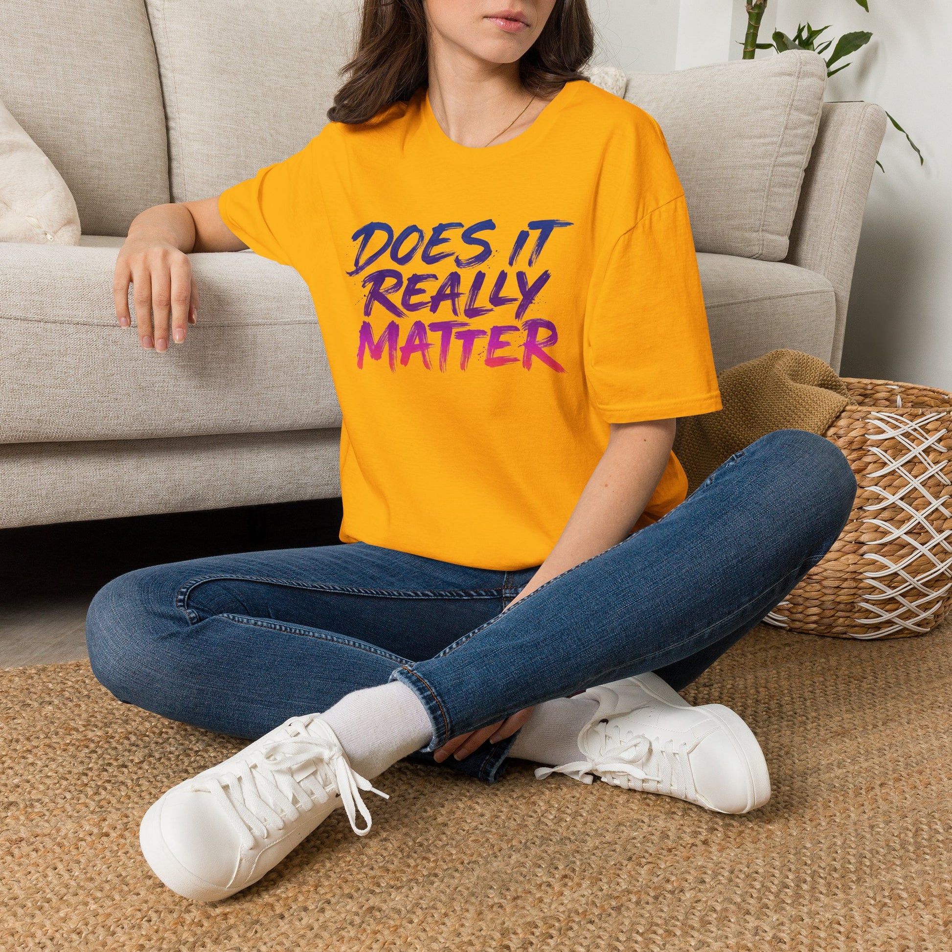 Does It Really Matter T-Shirt — Casual Graphic Tee with Gradient Brush Lettering Printify