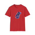 Cosmic guitar design with galaxy planets stars and neon shooting star strings for music lover t shirt