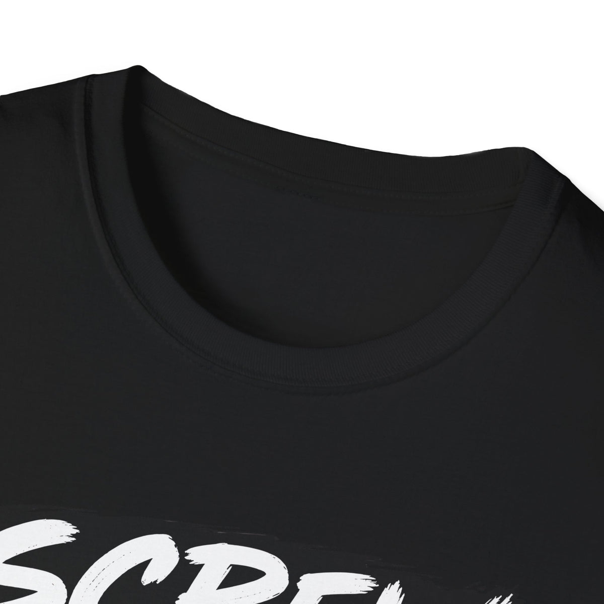 Close-up of a green shirt with text on a white background
