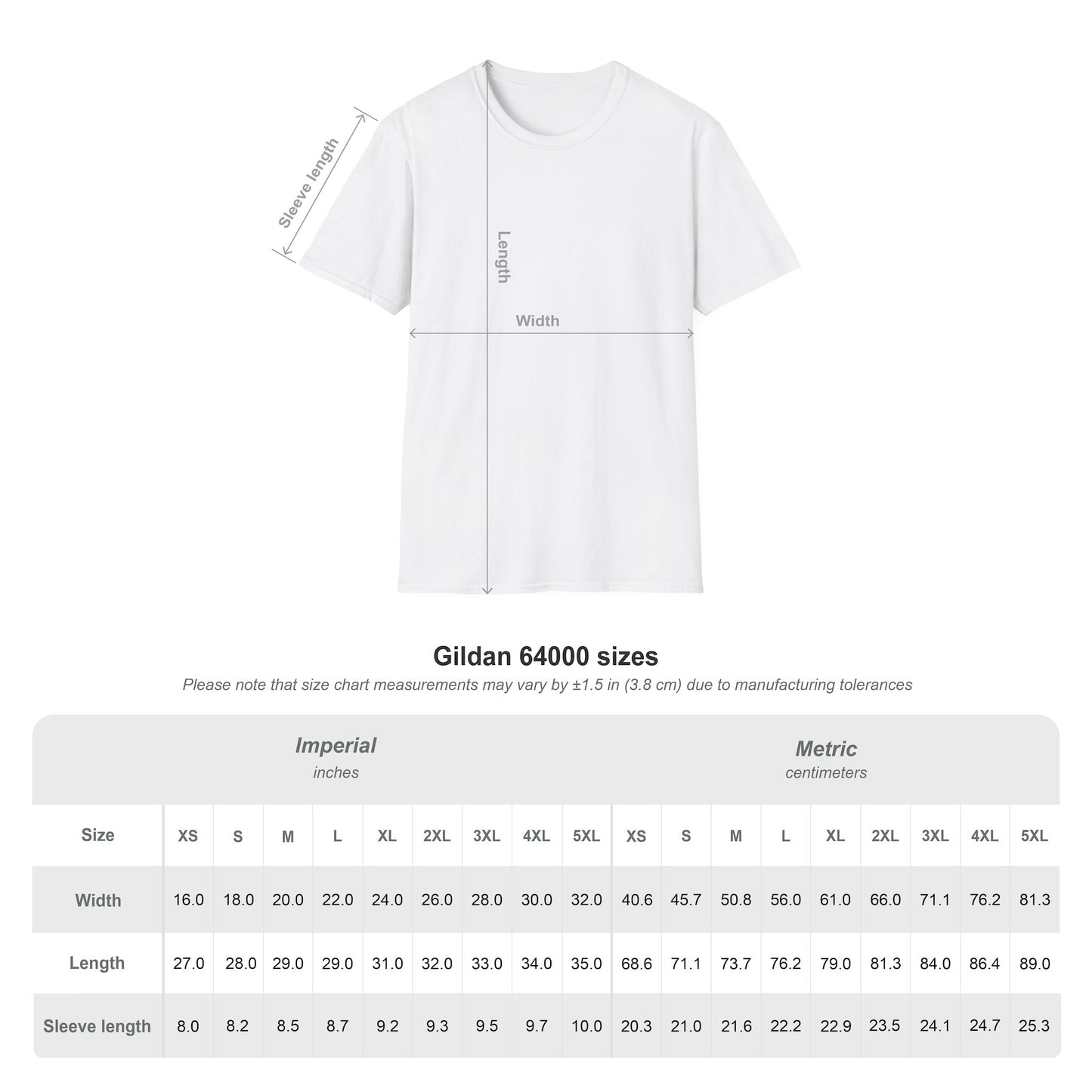t shirt size chart