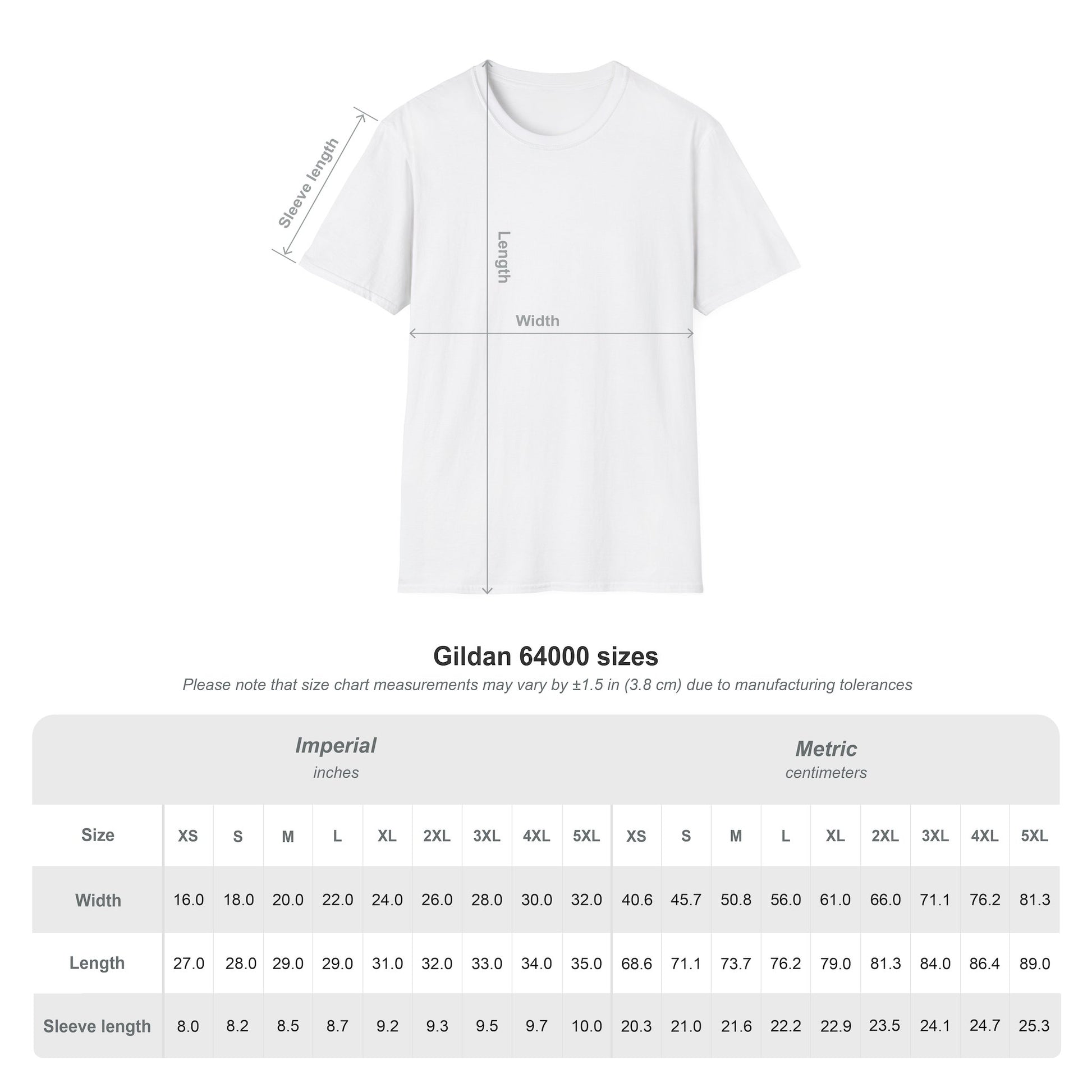 t shirt size chart