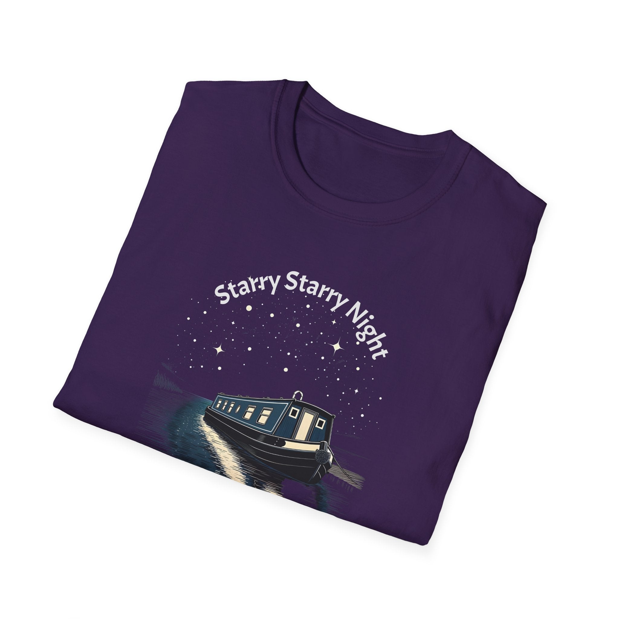 Starry Night Narrowboat T-Shirt – Personalised Canal Scene Printify