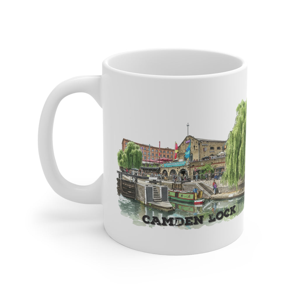 Camden Lock London Illustrated Mug — Scenic Canal Souvenir 11oz