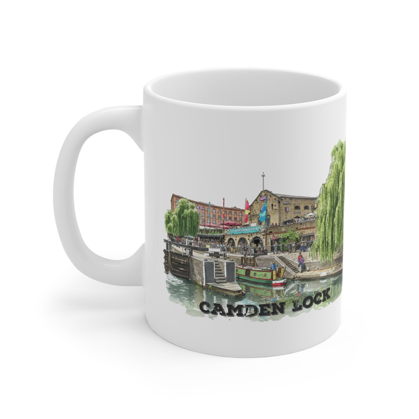 Camden Lock London Illustrated Mug — Scenic Canal Souvenir 11oz