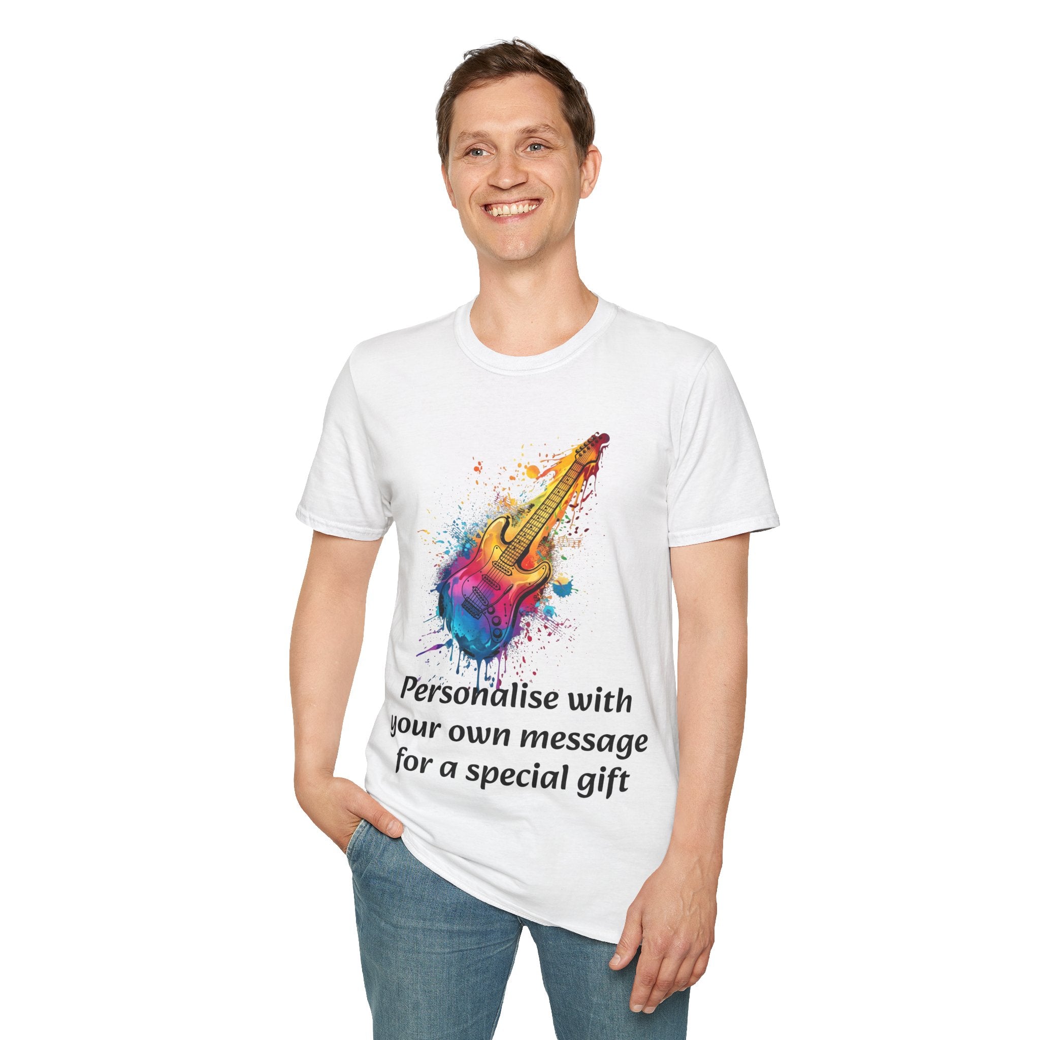 Personalized Colorful Guitar T-Shirt — Custom Message Music Tee Printify