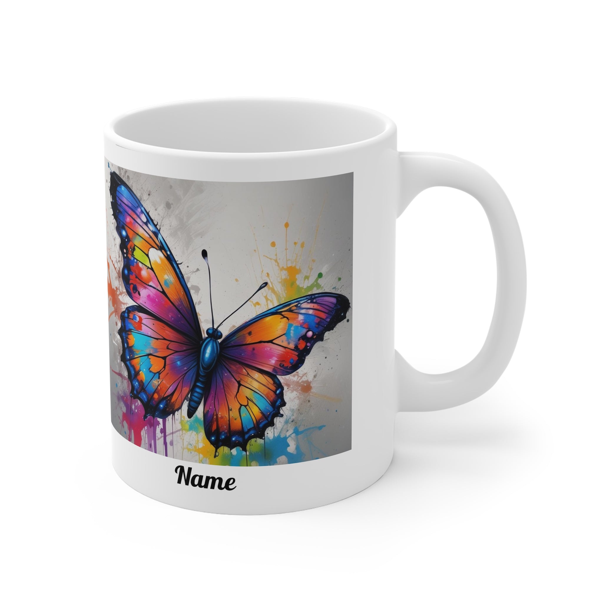 Colourful Watercolor Paint Splash Butterfly Mug — Personalised Name Coffee Cup 