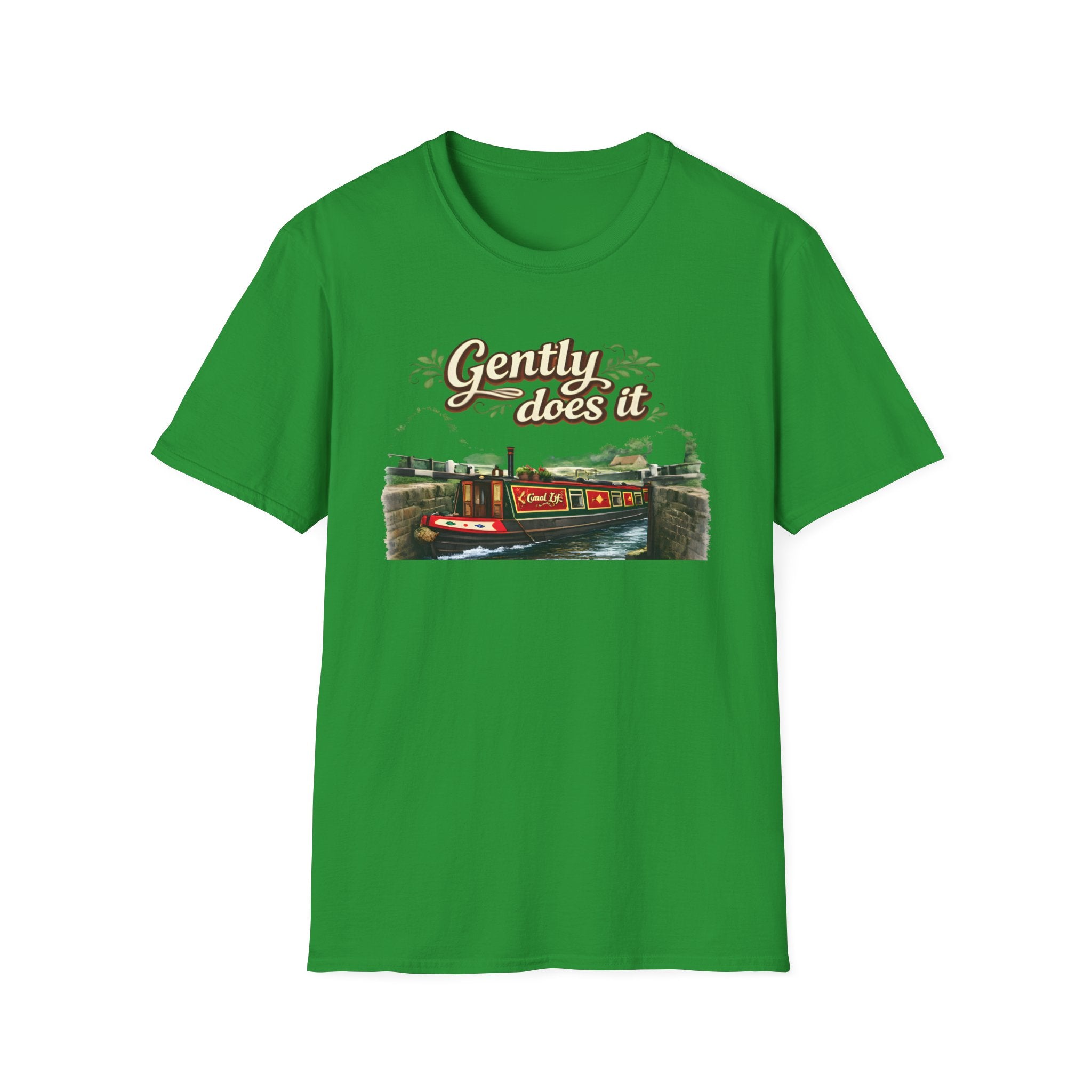 T-Shirt — "Gently Does It" Canal Boat Vintage Travel Tee Printify