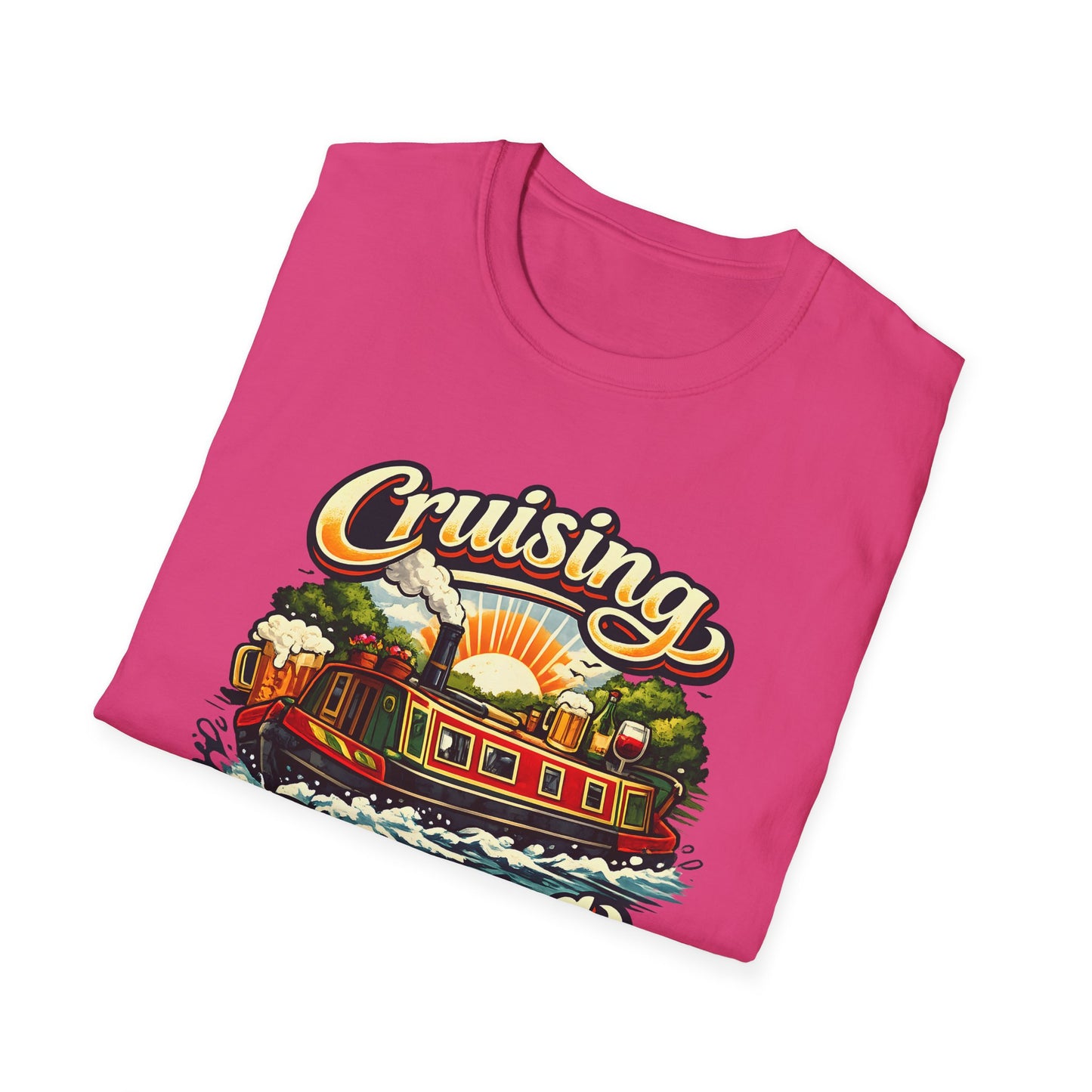Pink t-shirt with 'Cruising' graphic design on a white background