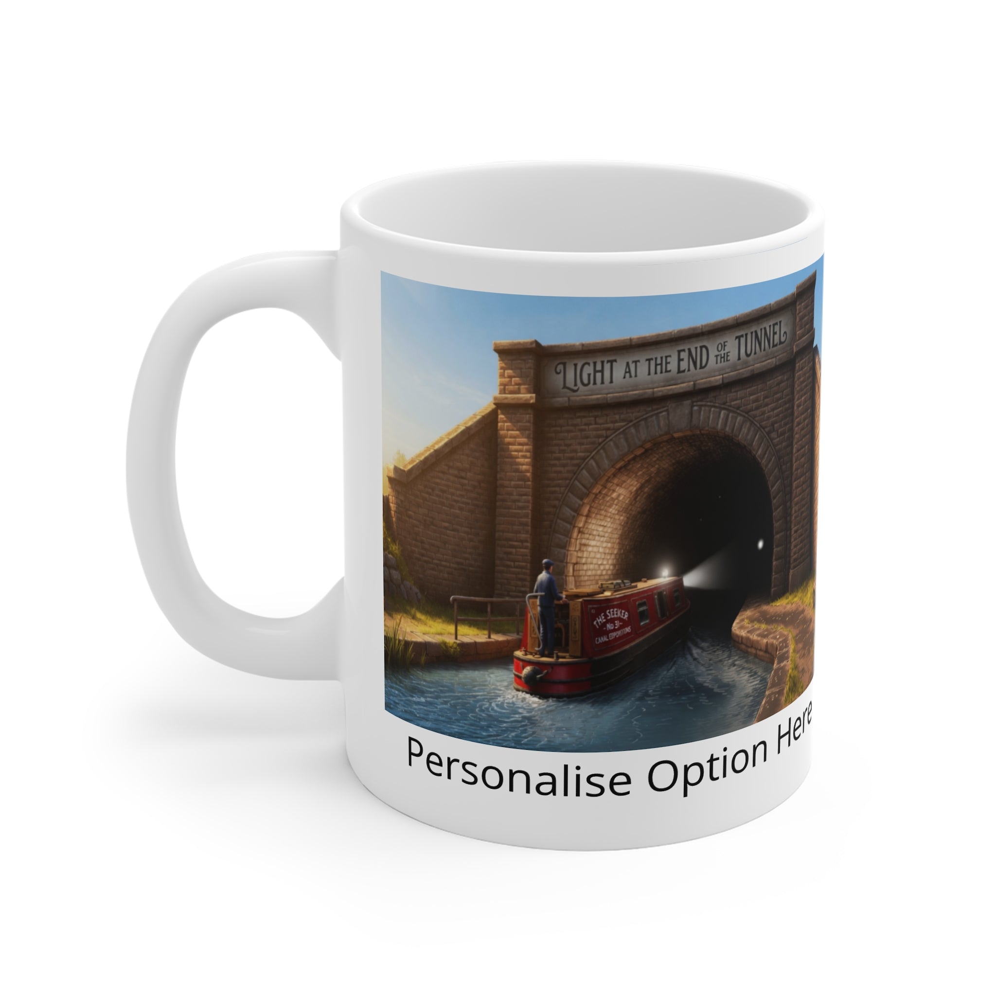 11oz Mug — 'Light at the End of the Tunnel' Canal Boat Scenic Coffee Cup (Customizable) fat boris