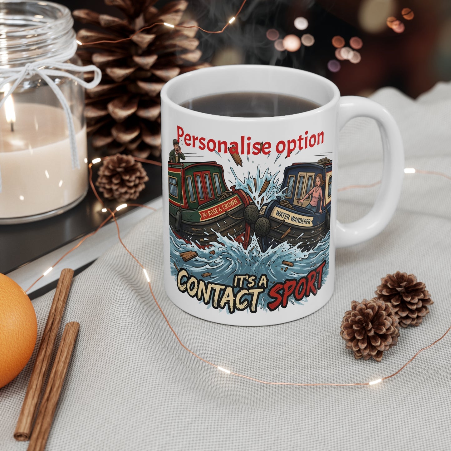 Contact Sport Mug — Humorous Narrowboat Collision Coffee Cup (Customizable) Printify