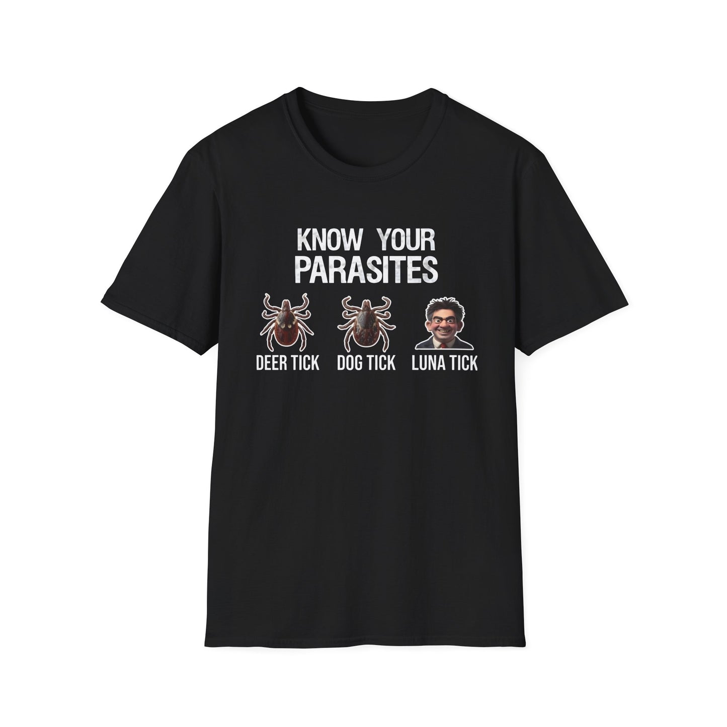 Know Your Parasites Funny Political Satire T-Shirt – Anti Ed Miliband “Luna Tick” Printify