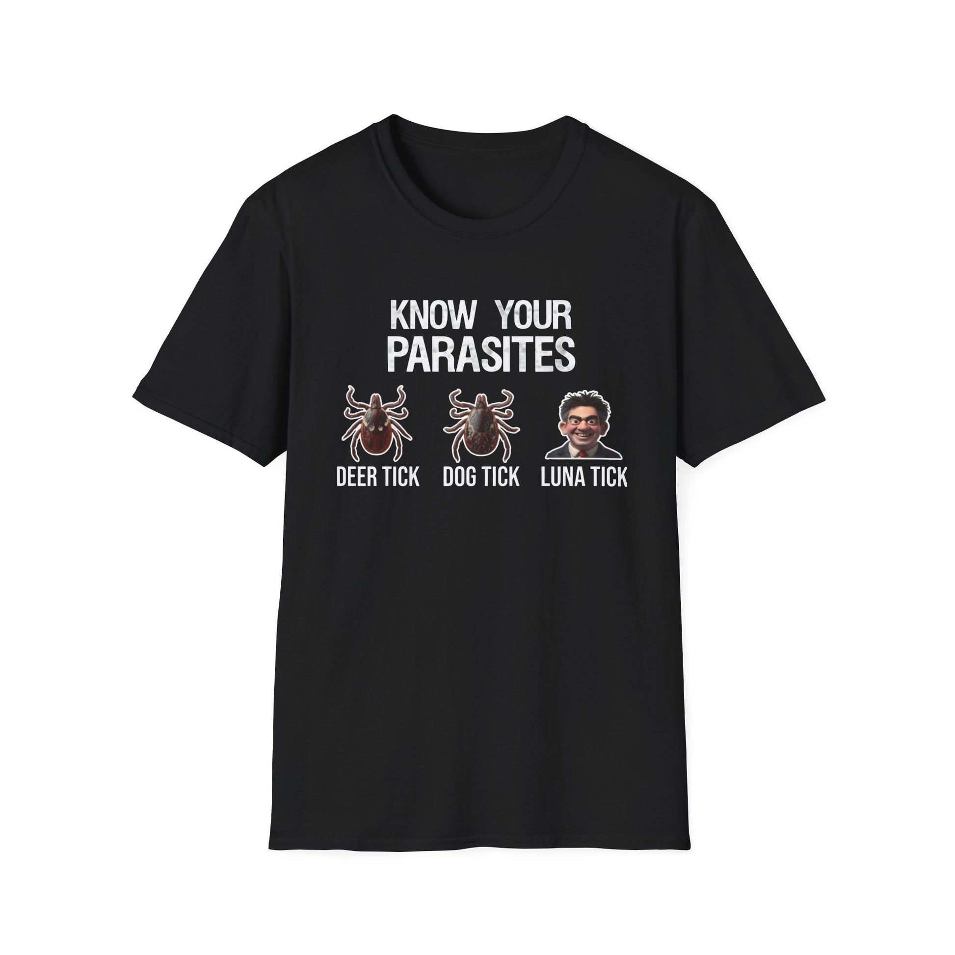 Know Your Parasites Funny Political Satire T-Shirt – Anti Ed Miliband “Luna Tick” Printify
