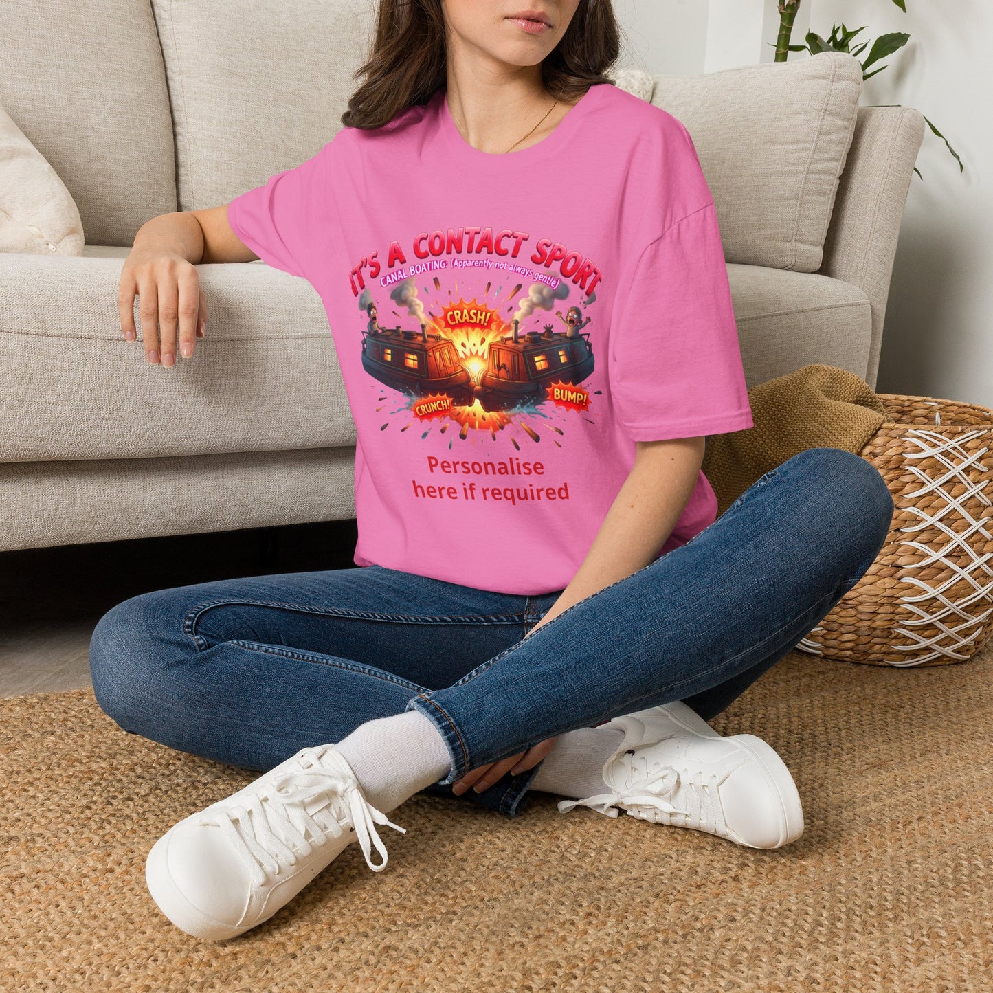 Funny Narrowboat T-Shirt | "It's A Contact Sport" Canal Boating Comic Tee | Personalised Gift Printify