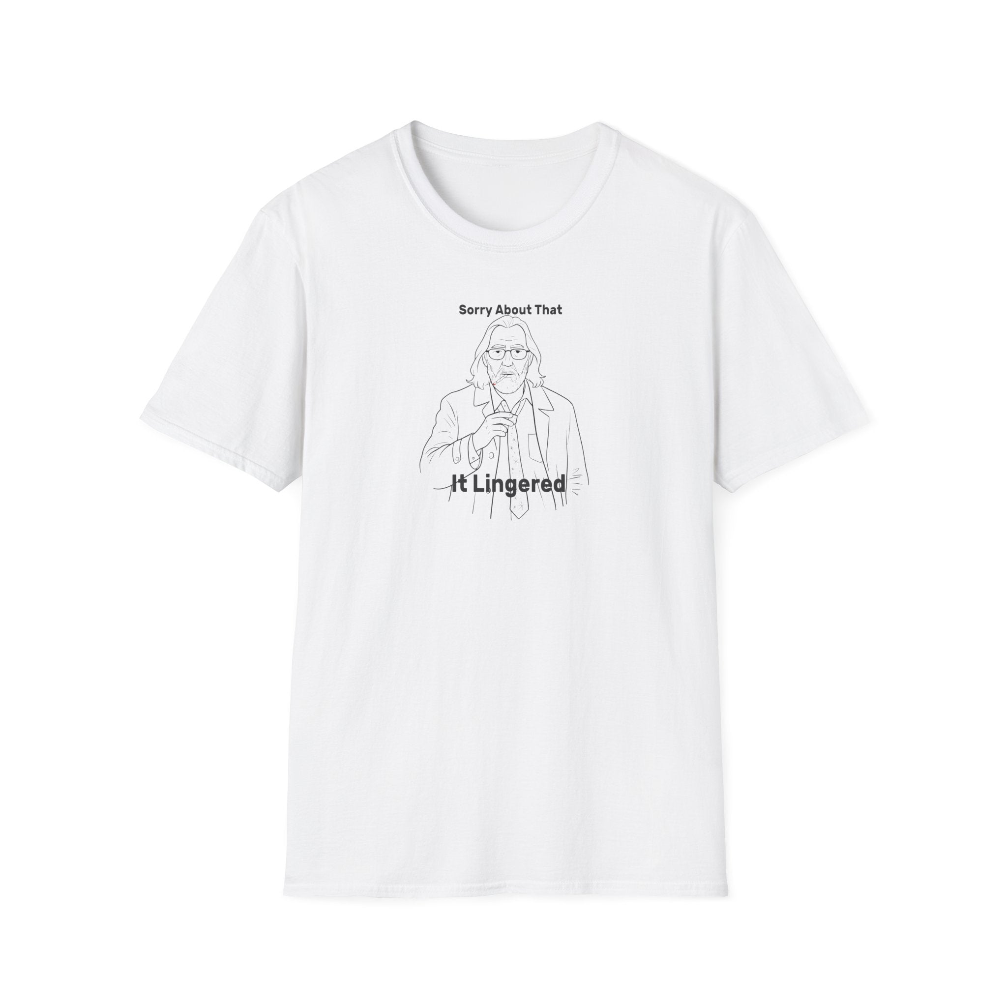 Gary Oldman AS Jackson Lamb Unisex Softstyle white T-Shirt, TV Show Line Drawing, sorry about that it lingered
