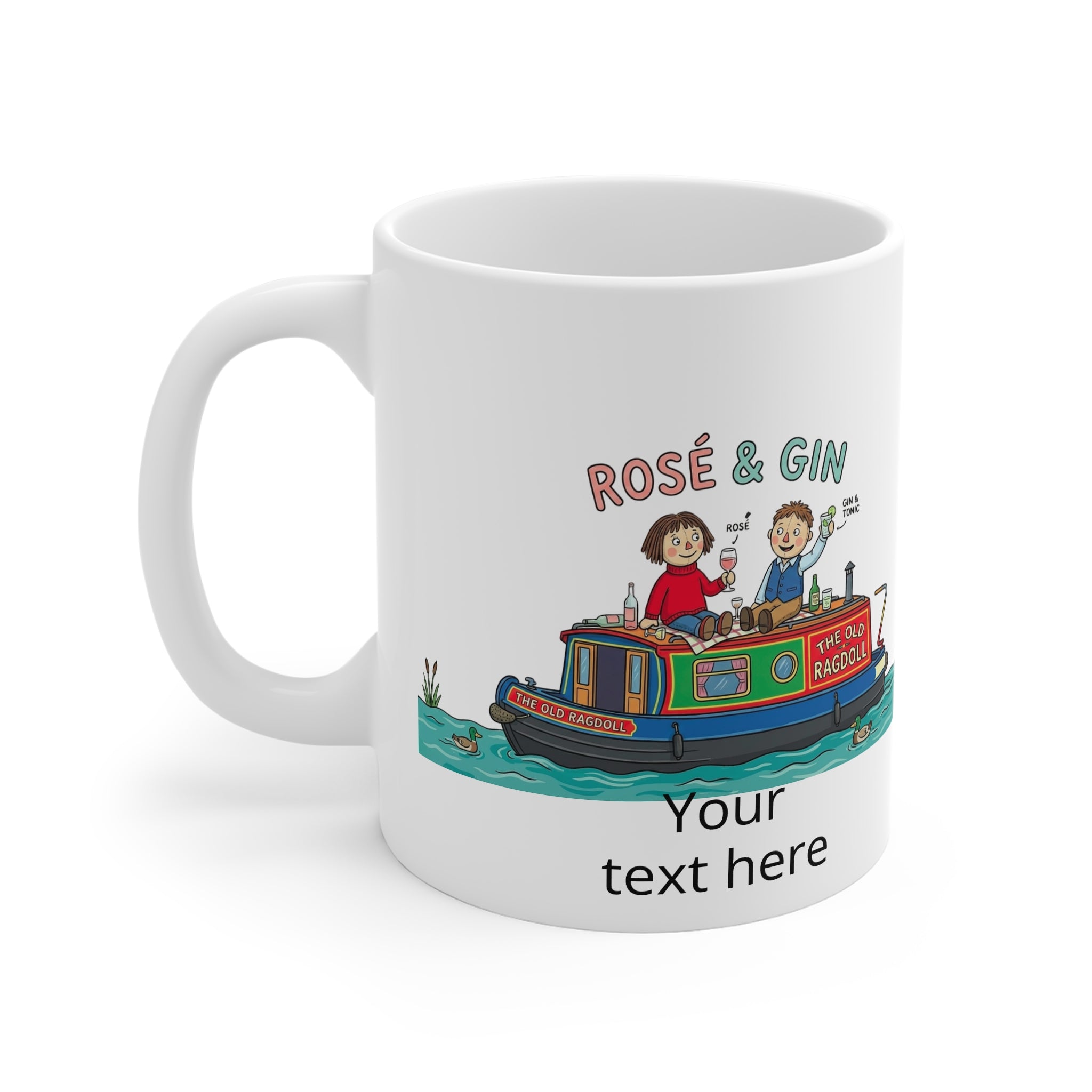 Rosé & Gin Narrowboat Mug — Personalized Canal Boat Tea Coffee Cup Printify