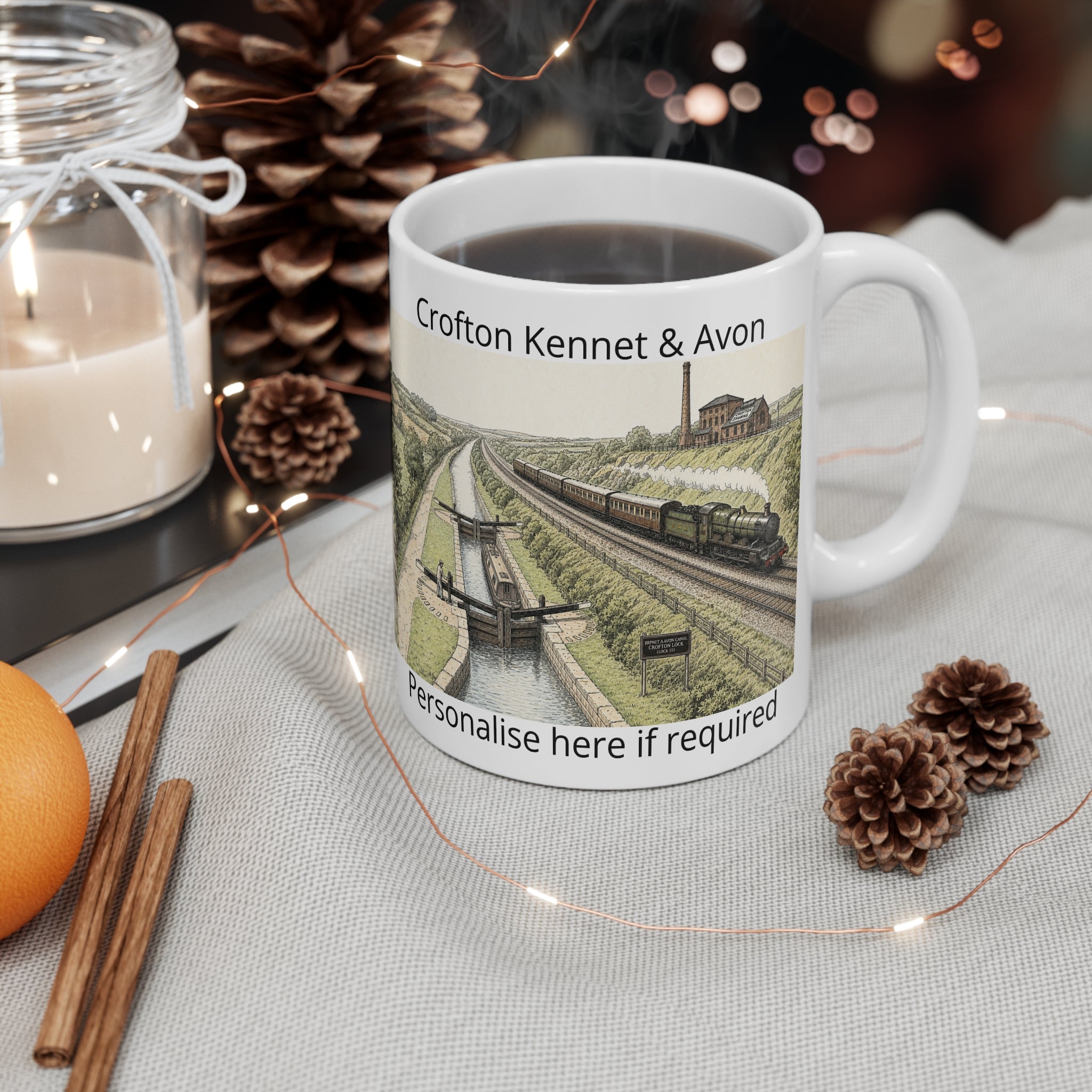 Personalised Crofton Kennet & Avon Vintage Railway & Canal Mug | Nostalgic Train & Lockscape Coffee Cup | Fat Boris Canal Collection Printify
