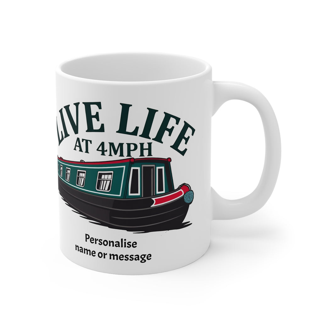 Live Life at 4MPH Canal Boat Mug — Personalised Canal Boat Gift Printify