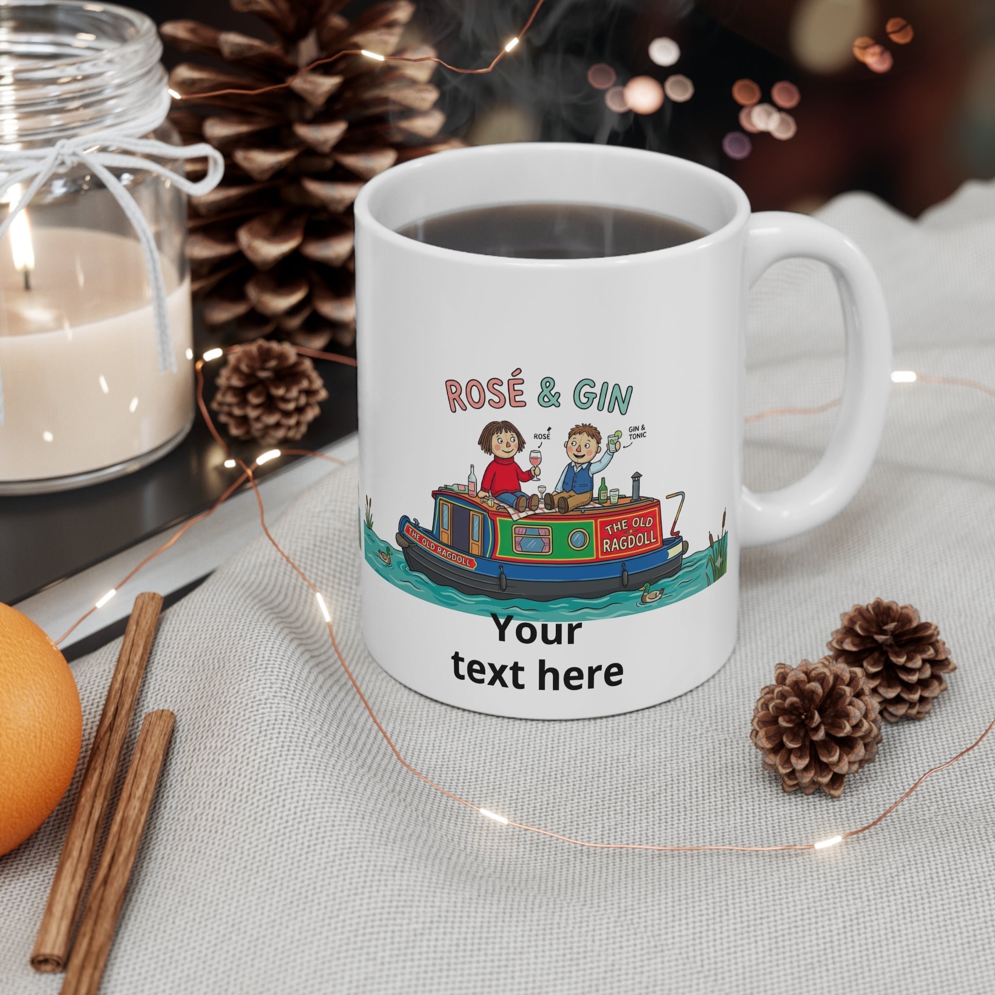Rosé & Gin Narrowboat Mug — Personalized Canal Boat Tea Coffee Cup Printify