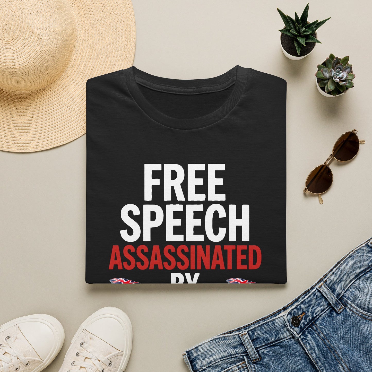 T-Shirt — "Free Speech Assassinated by Politicians" Protest Tee fat boris