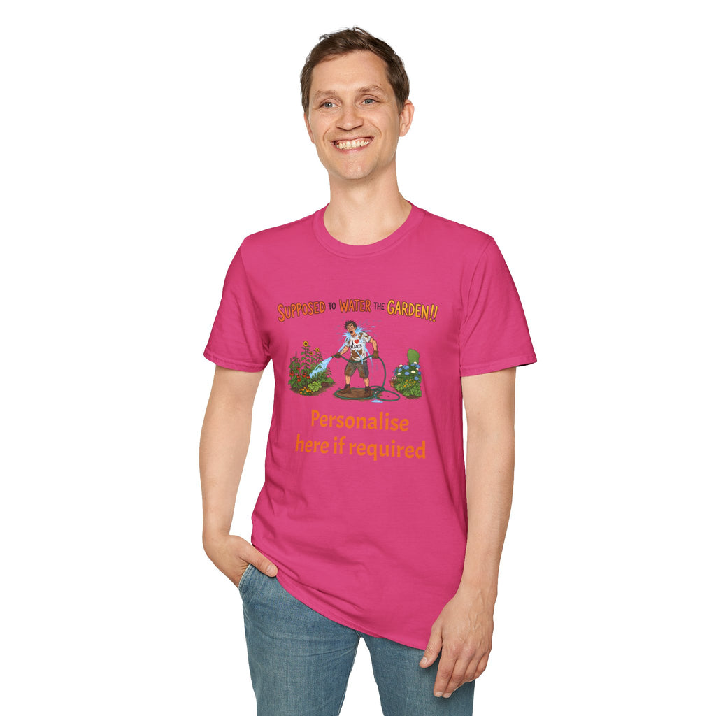 Garden Hose T‑Shirt — “Supposed to Water the Garden!!” Funny Gardener Tee -Personalise Option Printify