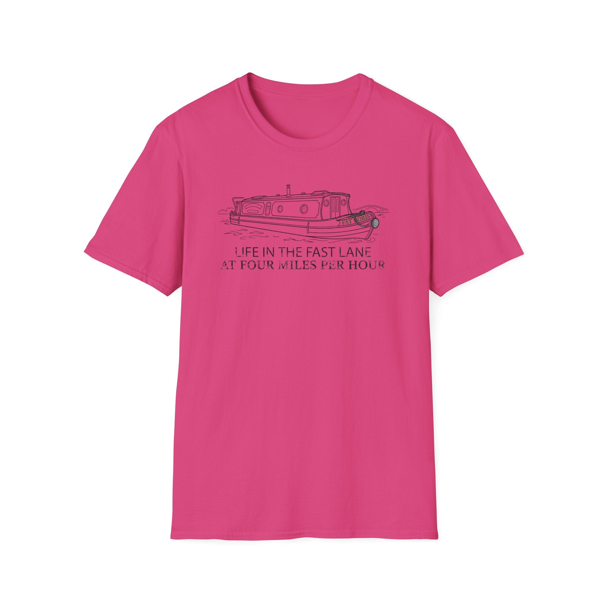 Fat Boris Canal Boat T-Shirt — "Life in the Fast Lane at Four Miles Per Hour" Vintage Narrowboat Tee
