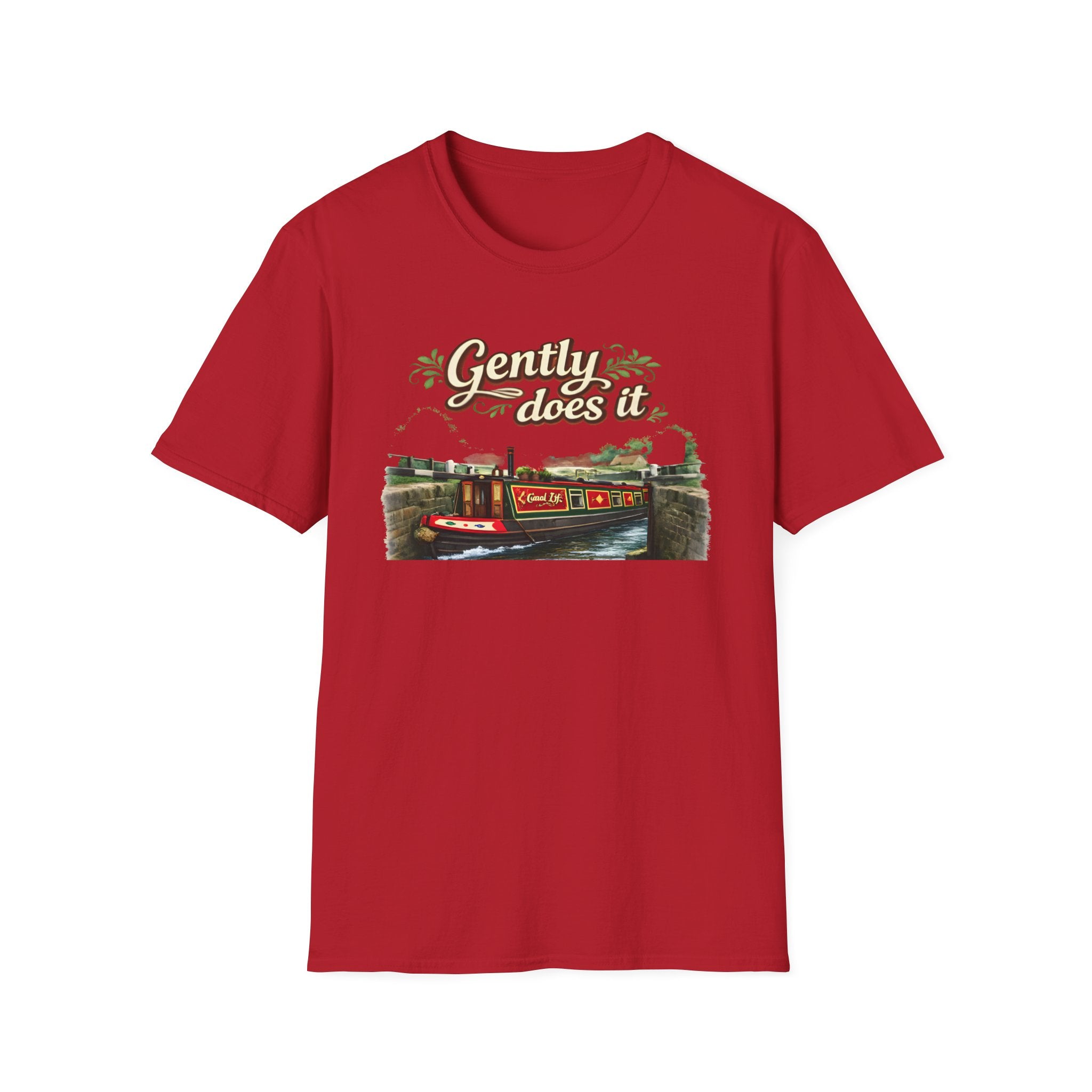 T-Shirt — "Gently Does It" Canal Boat Vintage Travel Tee Printify