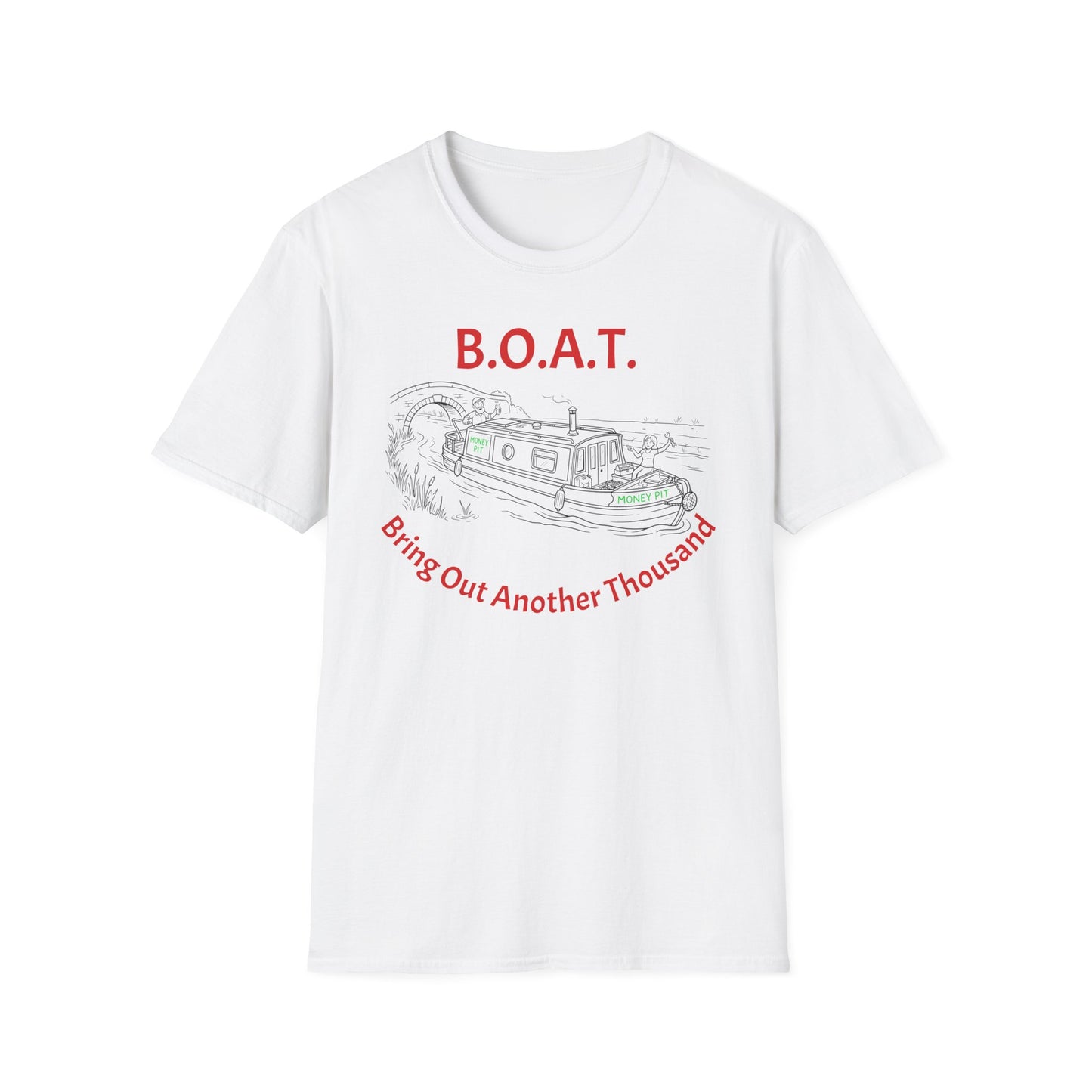 Canal Narrow Boat Sketch T-Shirt — B.O.A.T. (Bring Out Another Thousand) Novelty Tee Printify