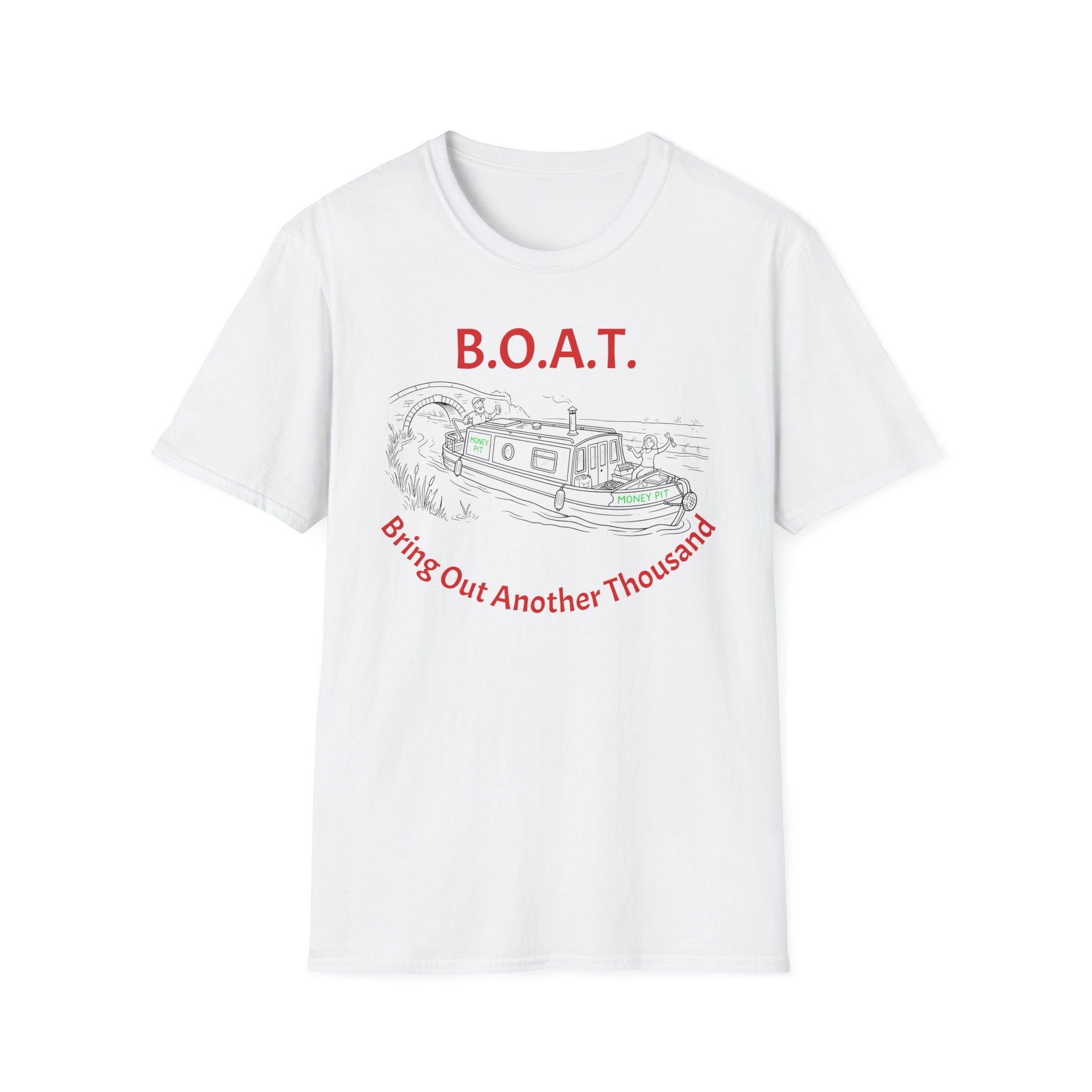 Canal Narrow Boat Sketch T-Shirt — B.O.A.T. (Bring Out Another Thousand) Novelty Tee Printify