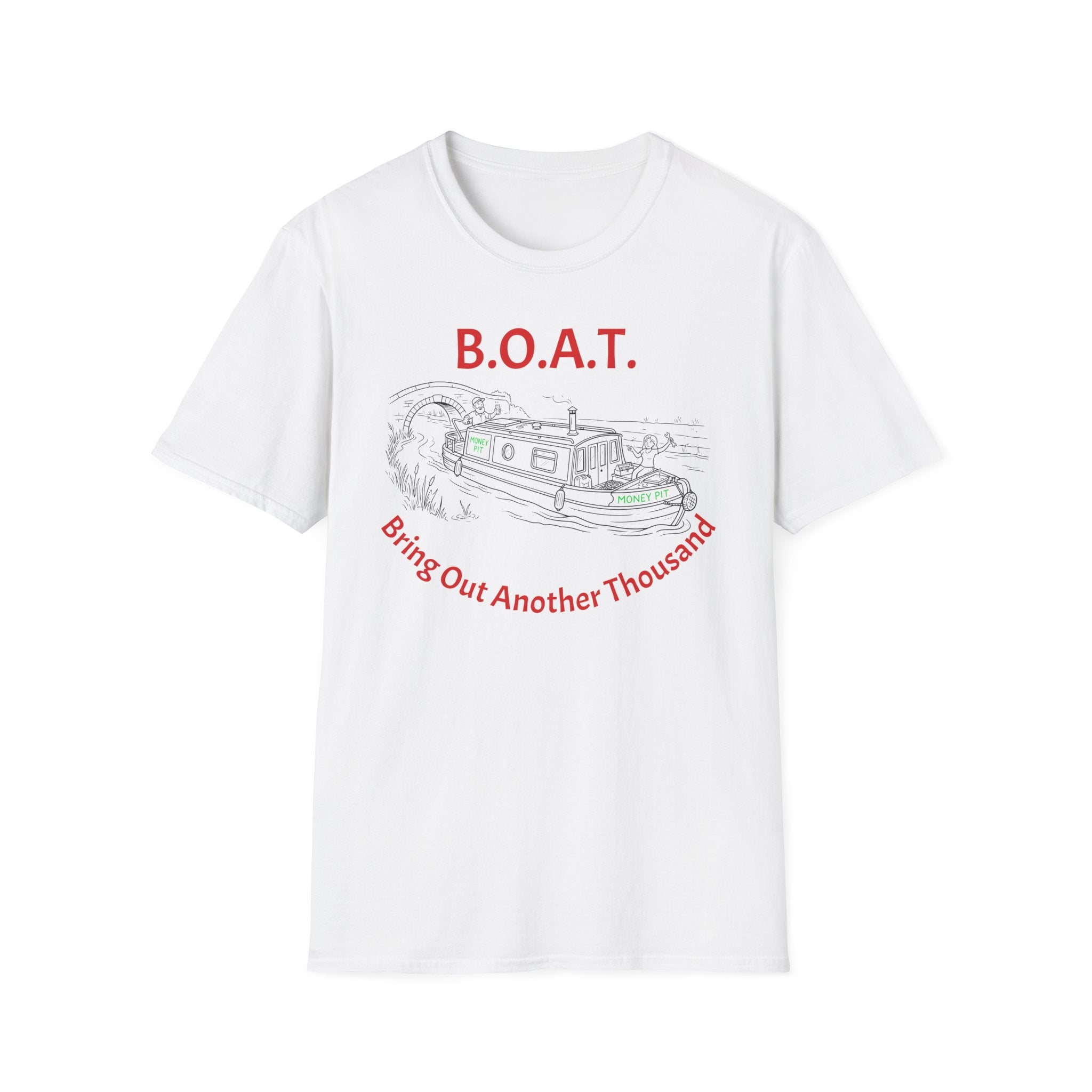 Canal Narrow Boat Sketch T-Shirt — B.O.A.T. (Bring Out Another Thousand) Novelty Tee Printify
