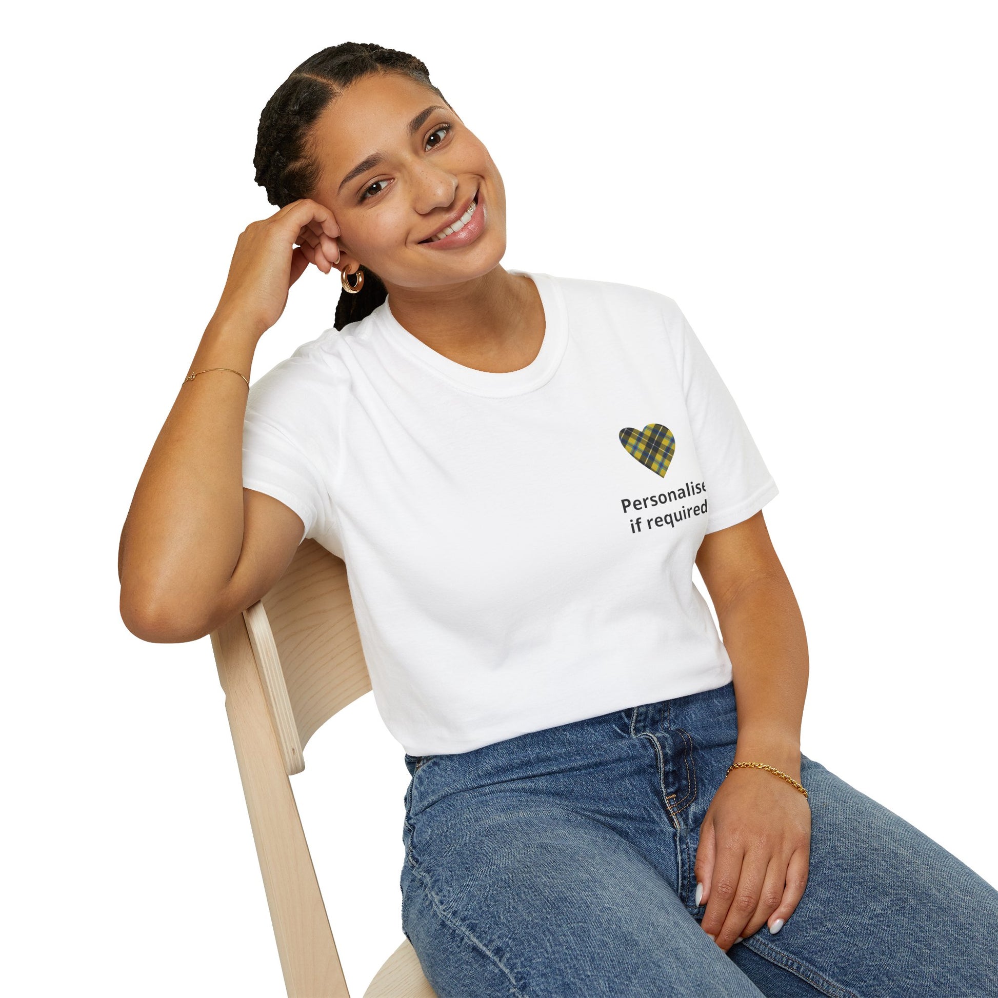 Plaid Heart T-Shirt — Personalized If Required Chest Design Printify