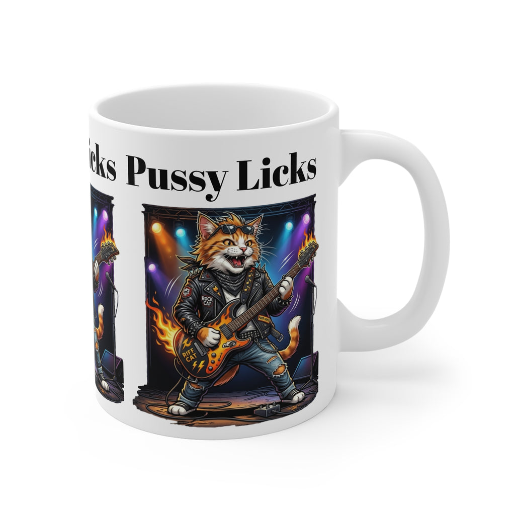 Pussy Licks Rock Cat Guitarist Mug – Funny Rock Band Coffee Cup Printify