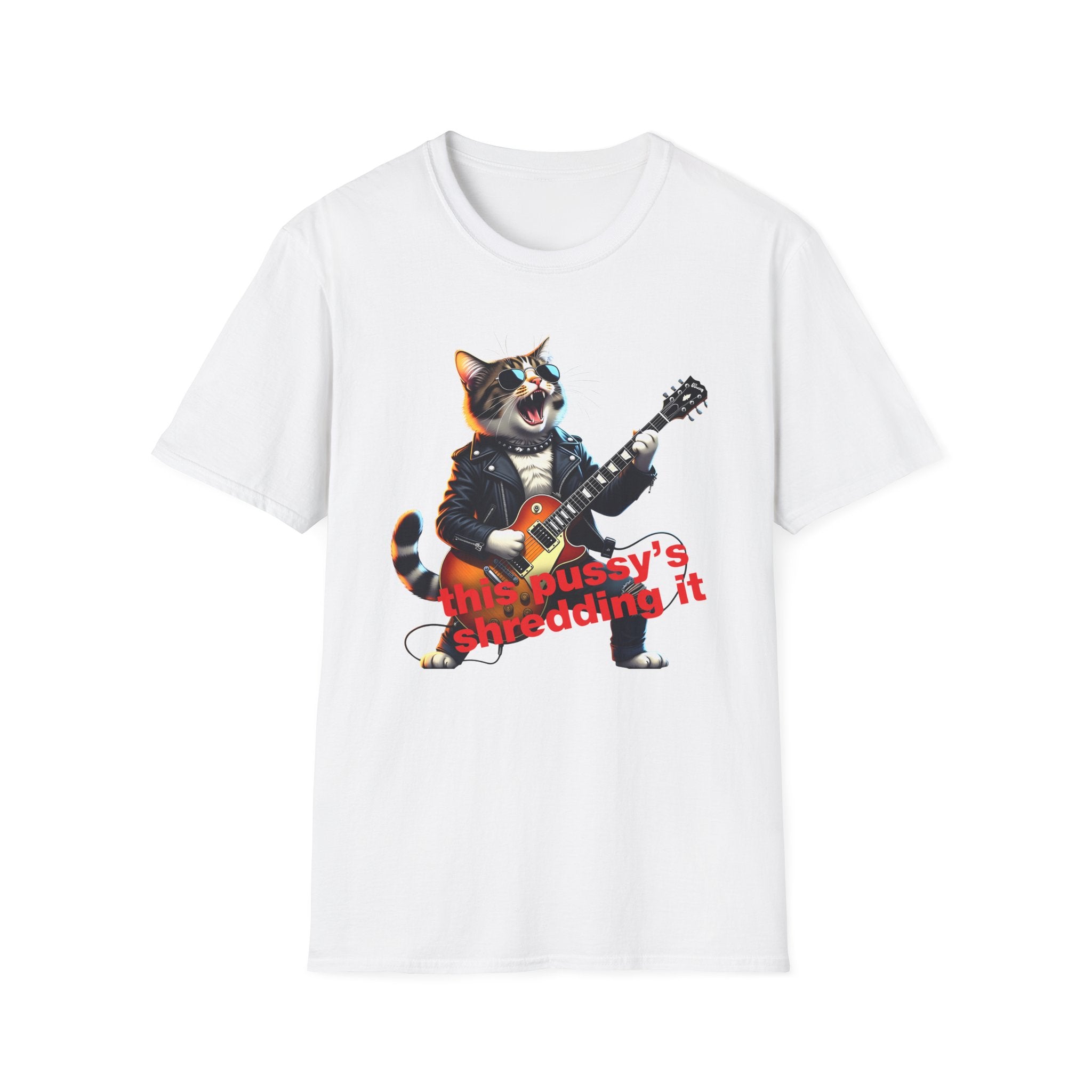 T-Shirt — Rockin' Cat Guitar Graphic "This Pussy's Shredding It" 